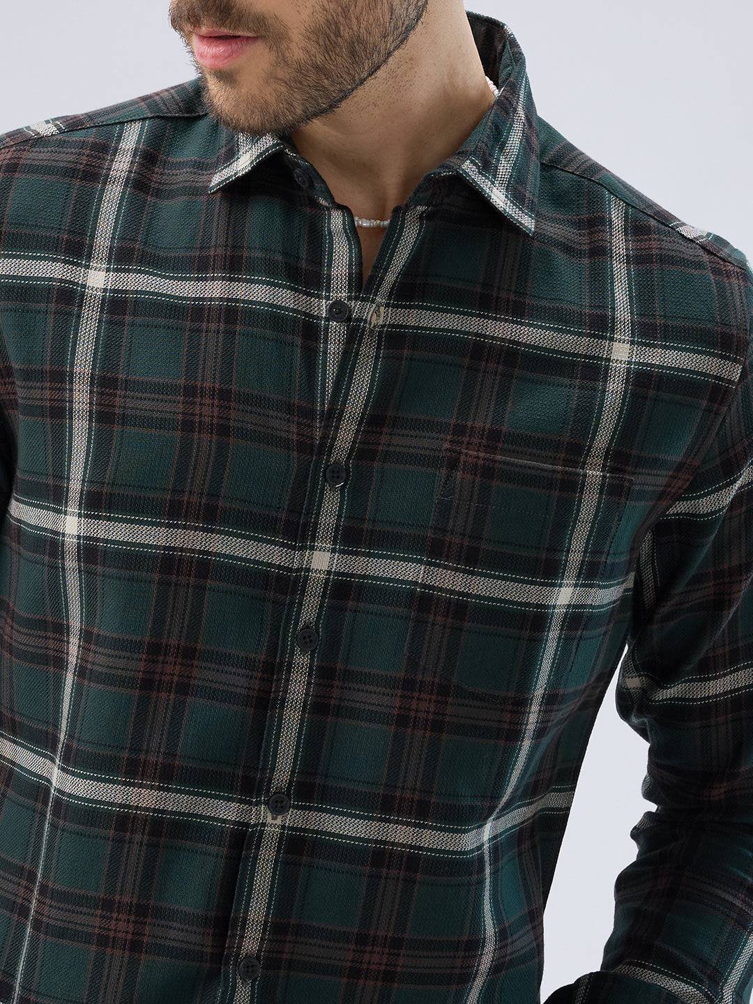 Premium Cotton Vintage Emerald Green Plaid Checks Shirt Buy only at ₹799