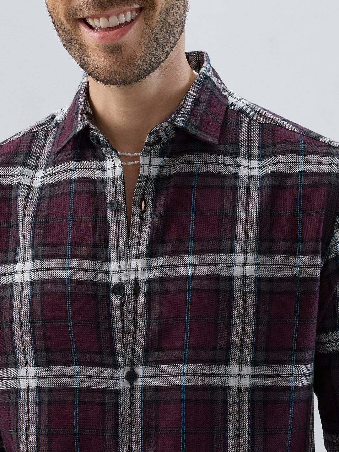 Premium Cotton Dark Maroon Tartan Plaid Checked Shirt Buy only at ₹799
