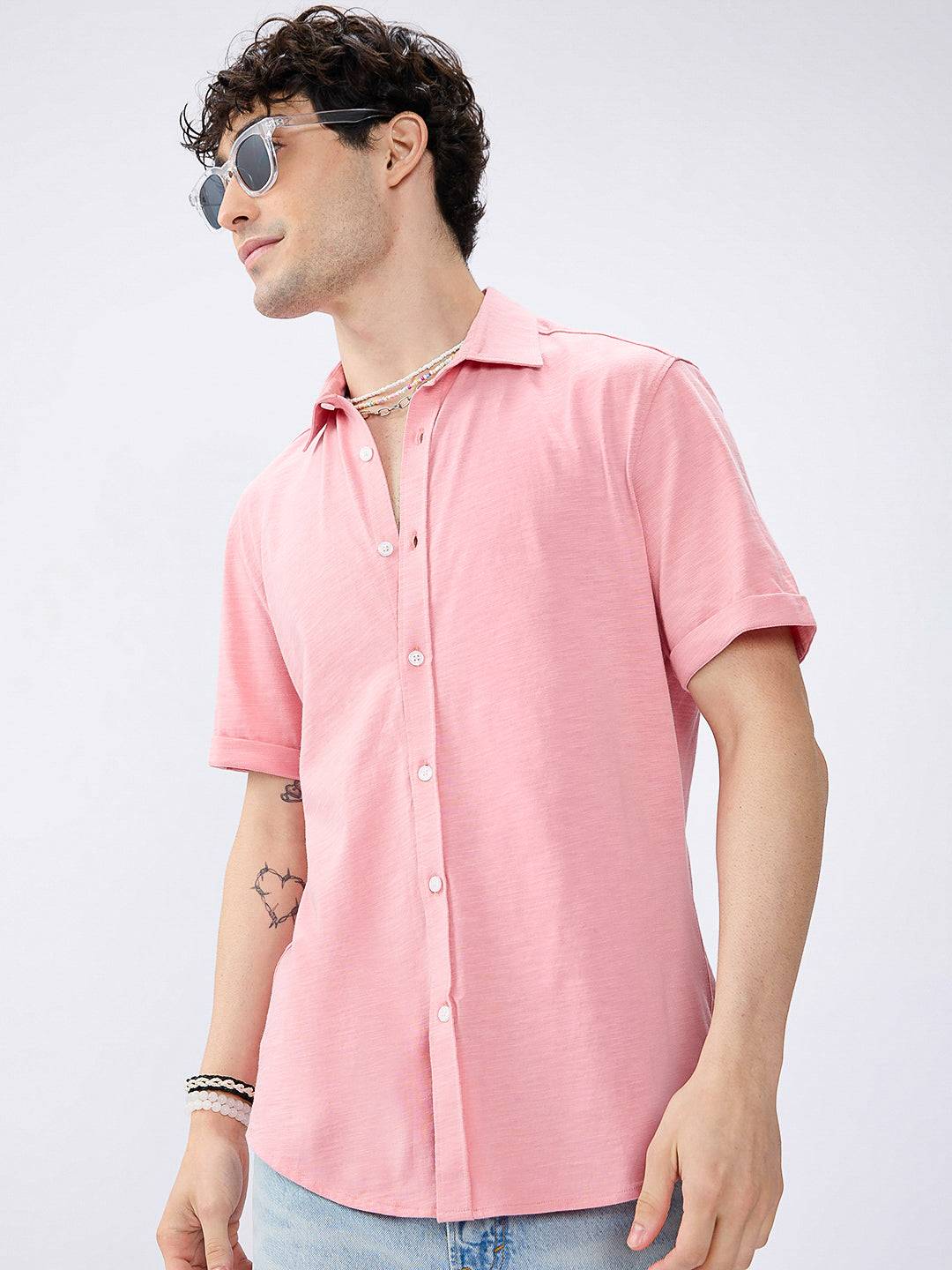 Rose Pink Blush Tone Knitted Shirt Buy only at ₹659