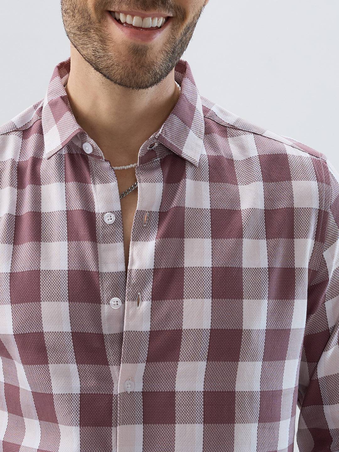 Premium Cotton Rosewood Pink Box Checked Shirt Buy only at ₹799