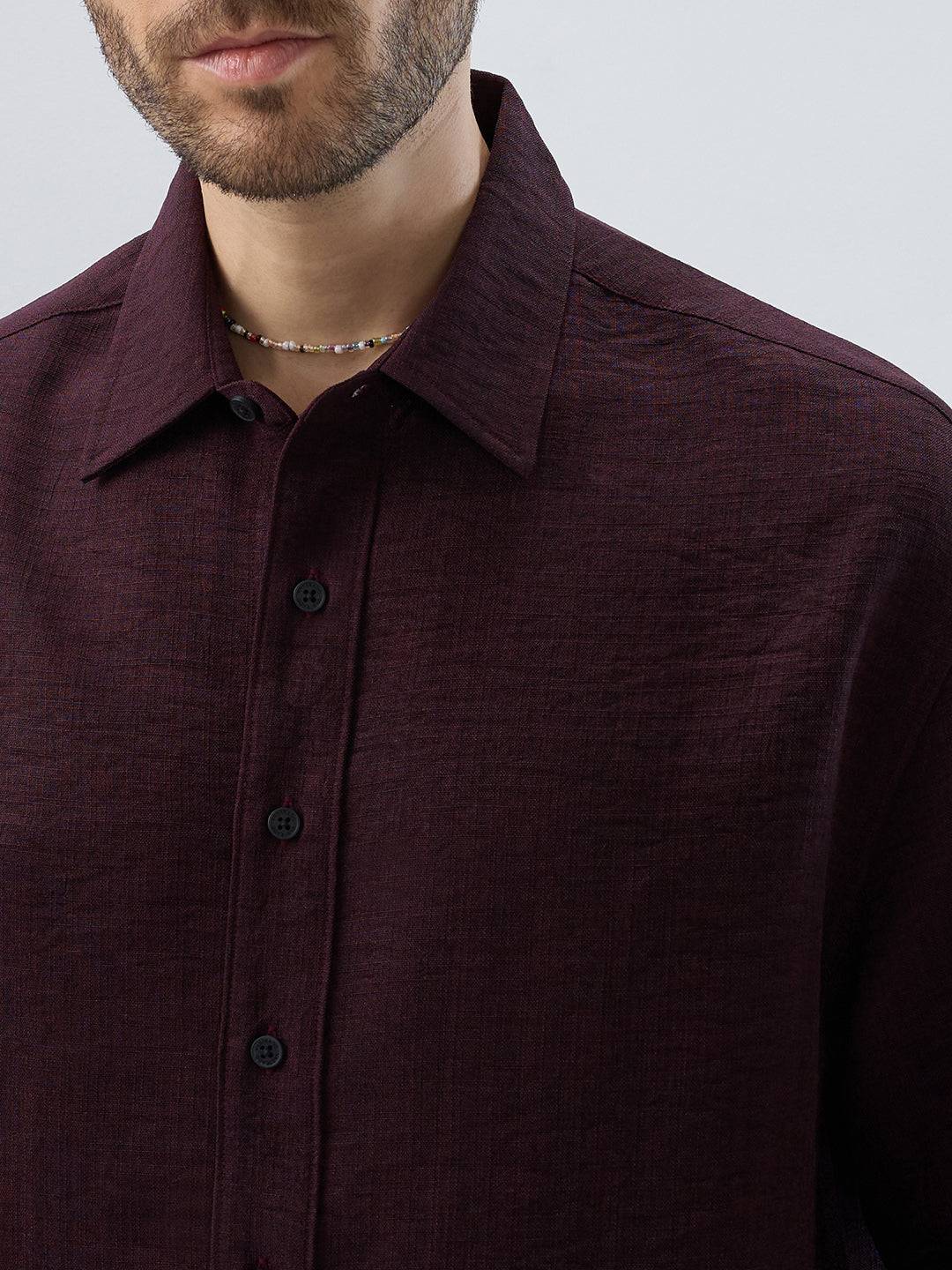 Rich Wine Slub Textured Boxy Fit Crop Shirt Buy only at ₹759