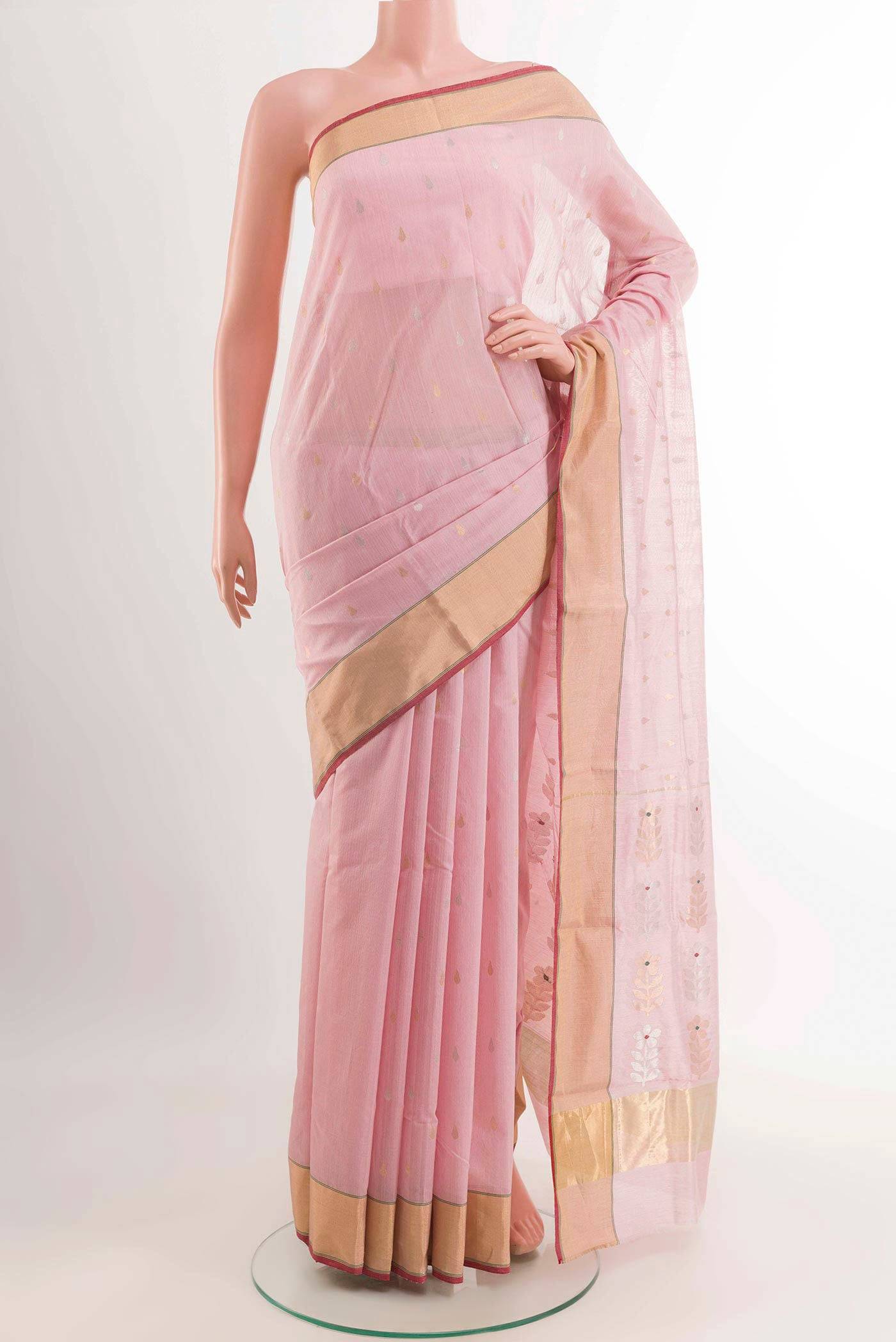 Pink Chanderi Silk Cotton Saree Buy at ₹8301