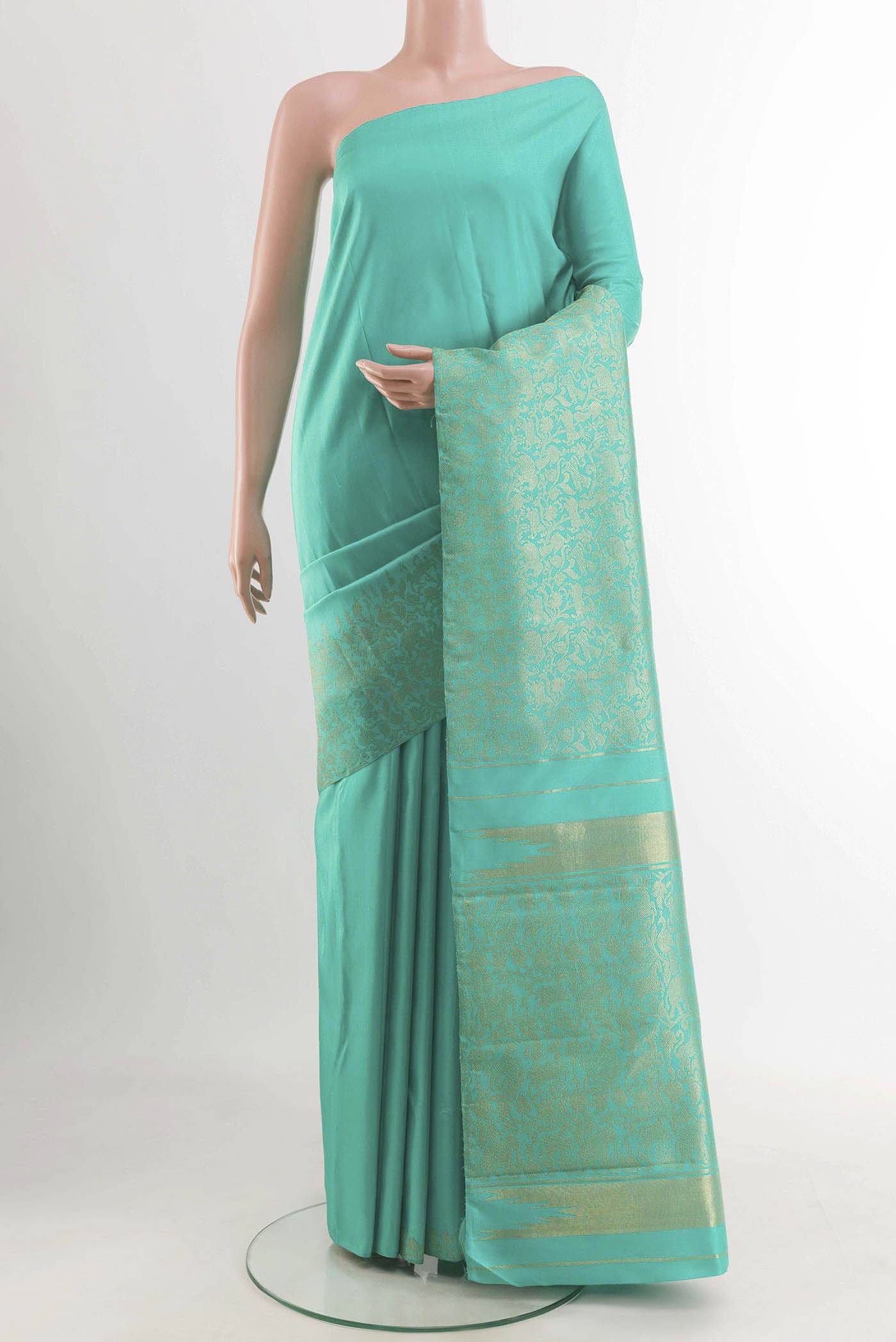 Pure Silk Pure Zari Sea Green Kanchipuram Saree Buy at ₹43136