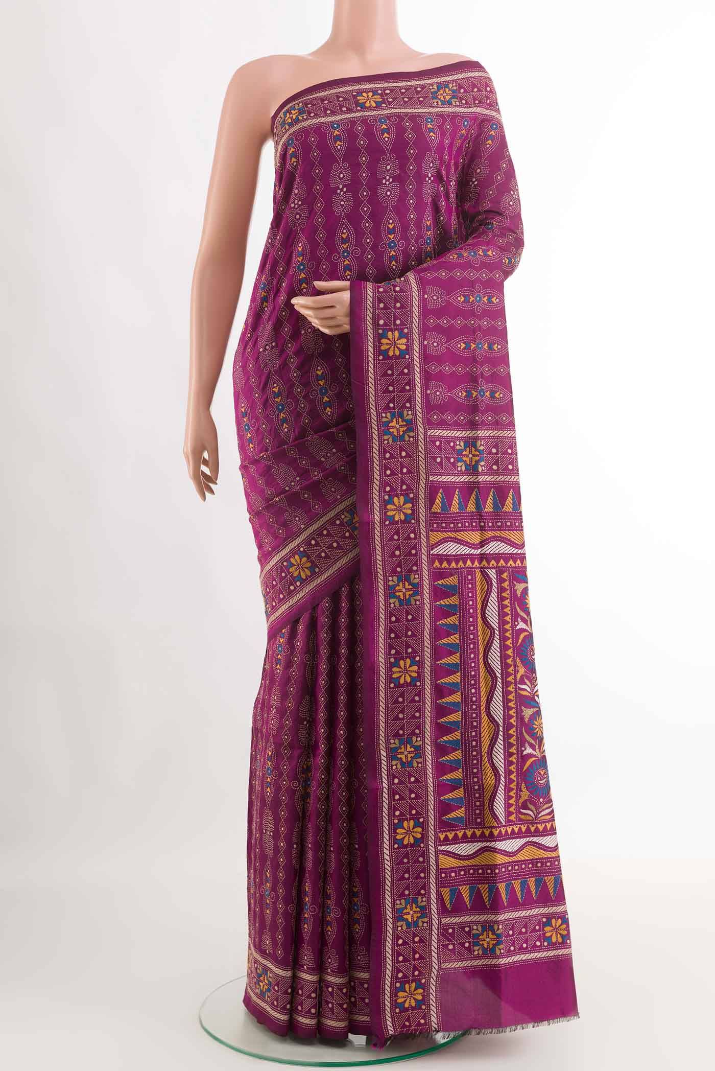 Purple Kantha Silk Saree Buy at ₹16102