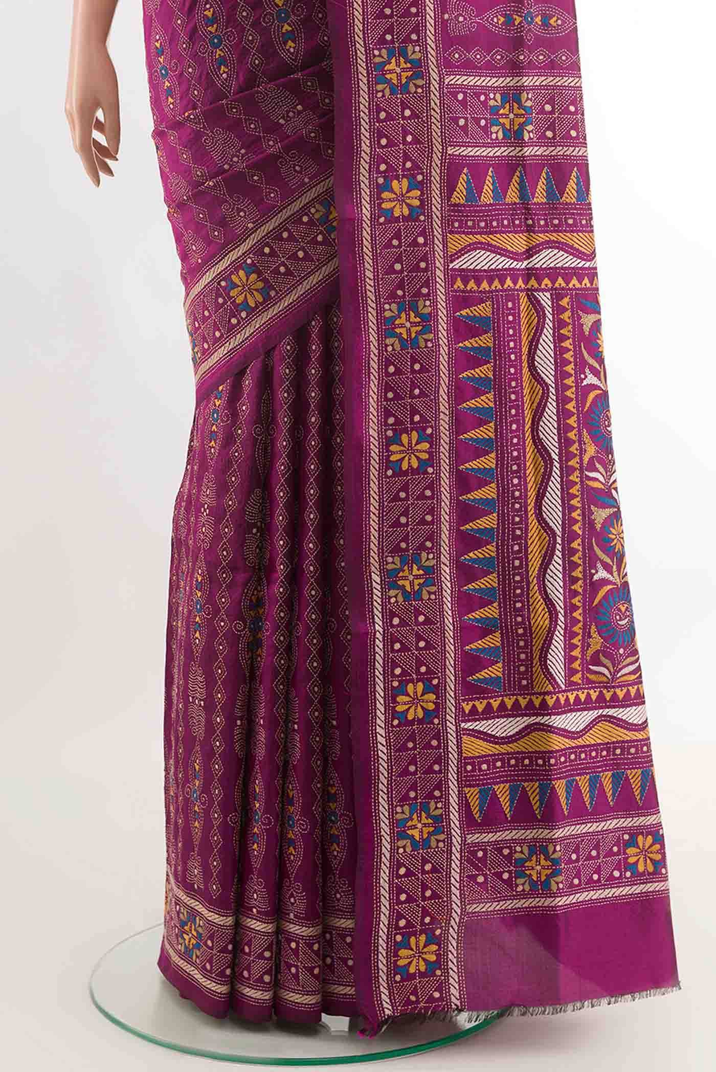 Purple Kantha Silk Saree Buy at ₹16102