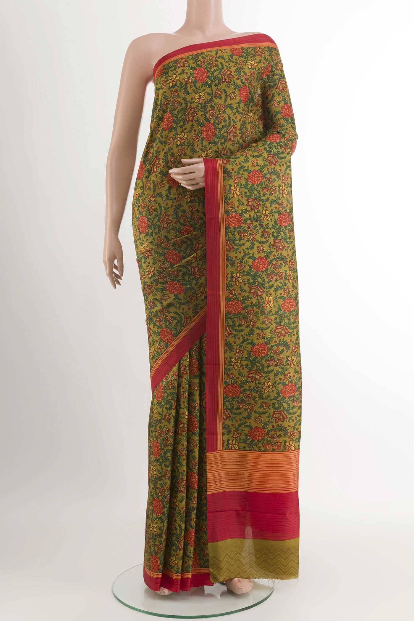 Mehandi Green Printed Silk Saree Buy at ₹7546