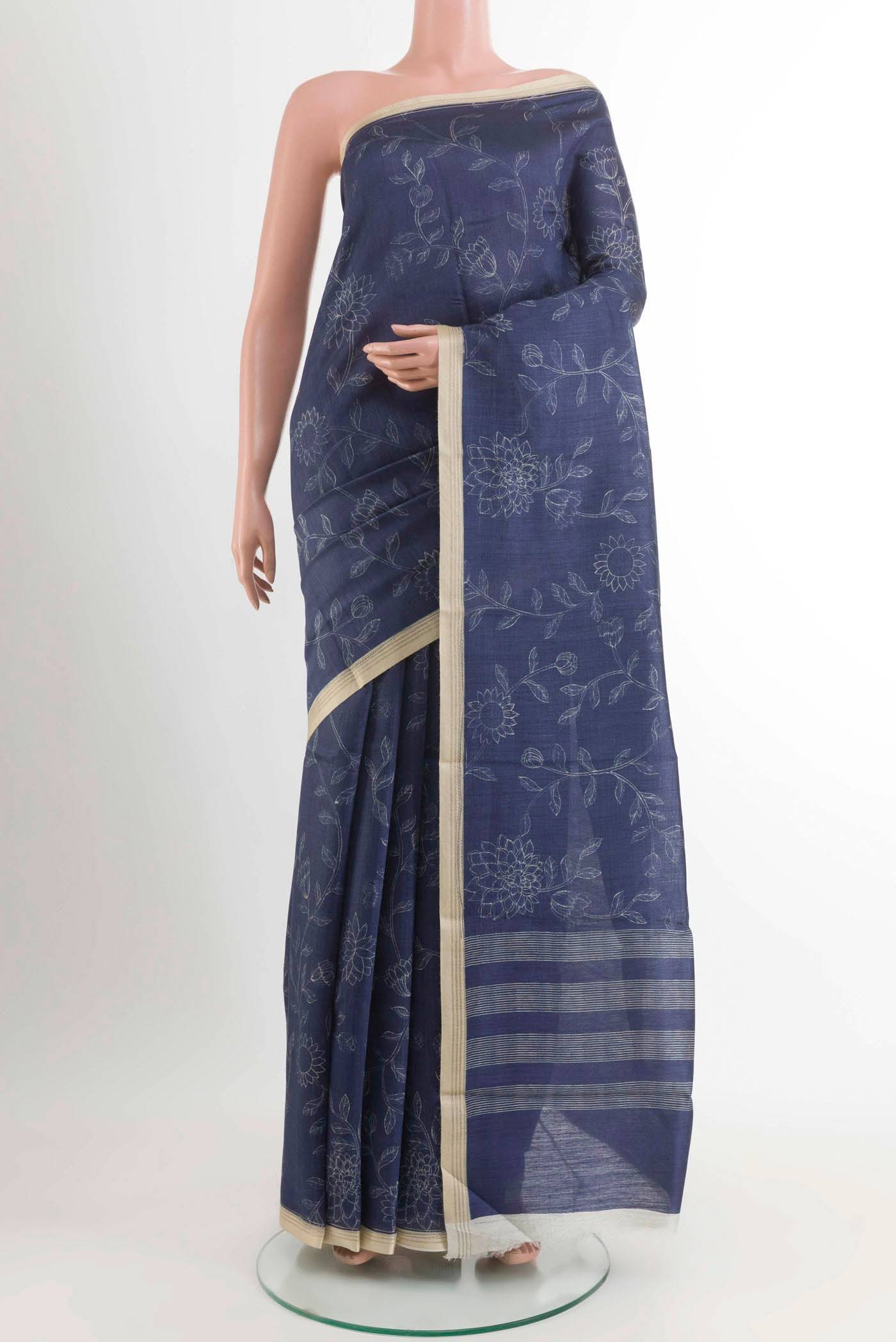 Dark Blue Tussar Saree Buy at ₹8203