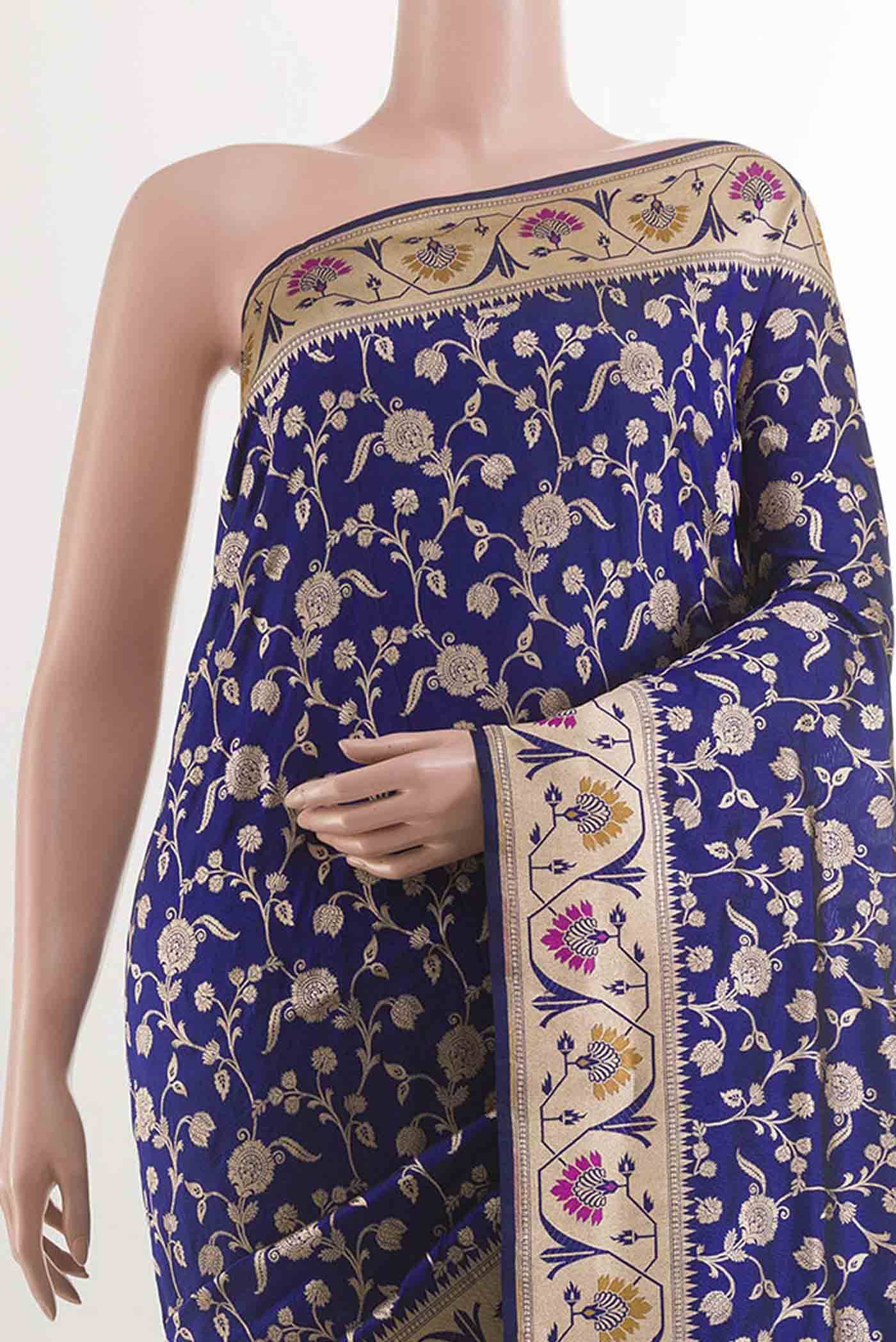 Dark Blue Banarasi Silk Saree Buy at ₹29587