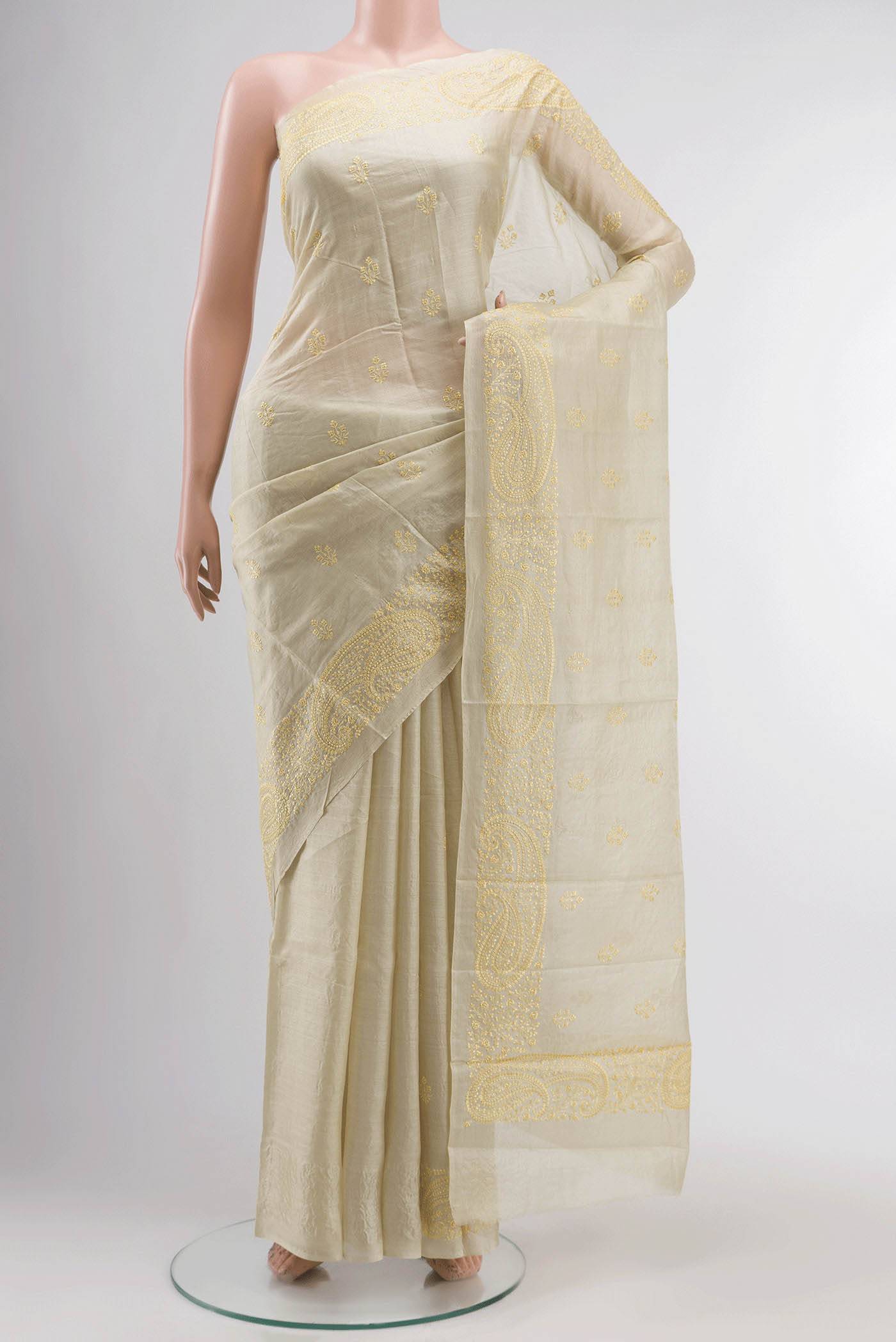 Beige Tussar Silk Saree Buy at ₹6873