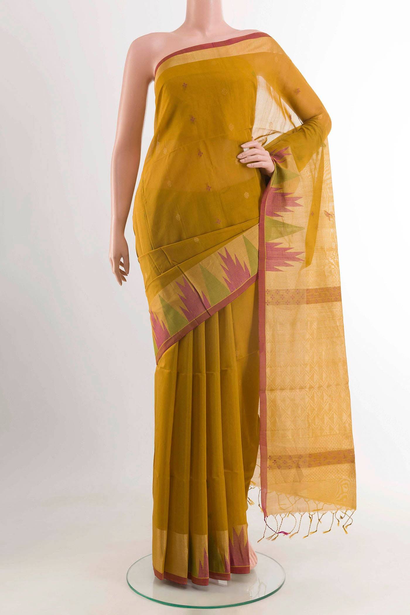 Yellow Blended Kora Cotton Saree Buy at ₹7123