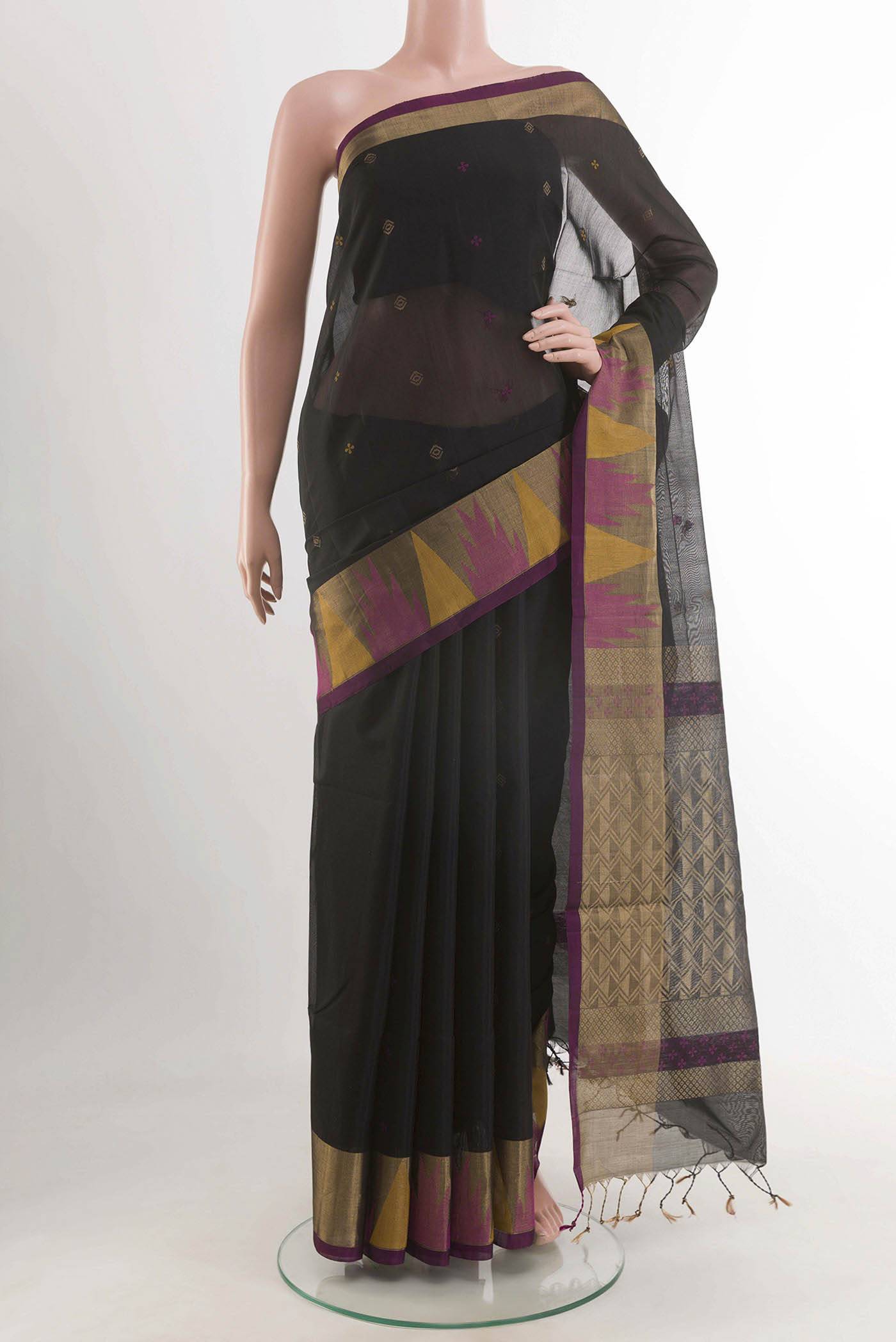 Black Blended Kora Cotton Saree Buy at ₹7123