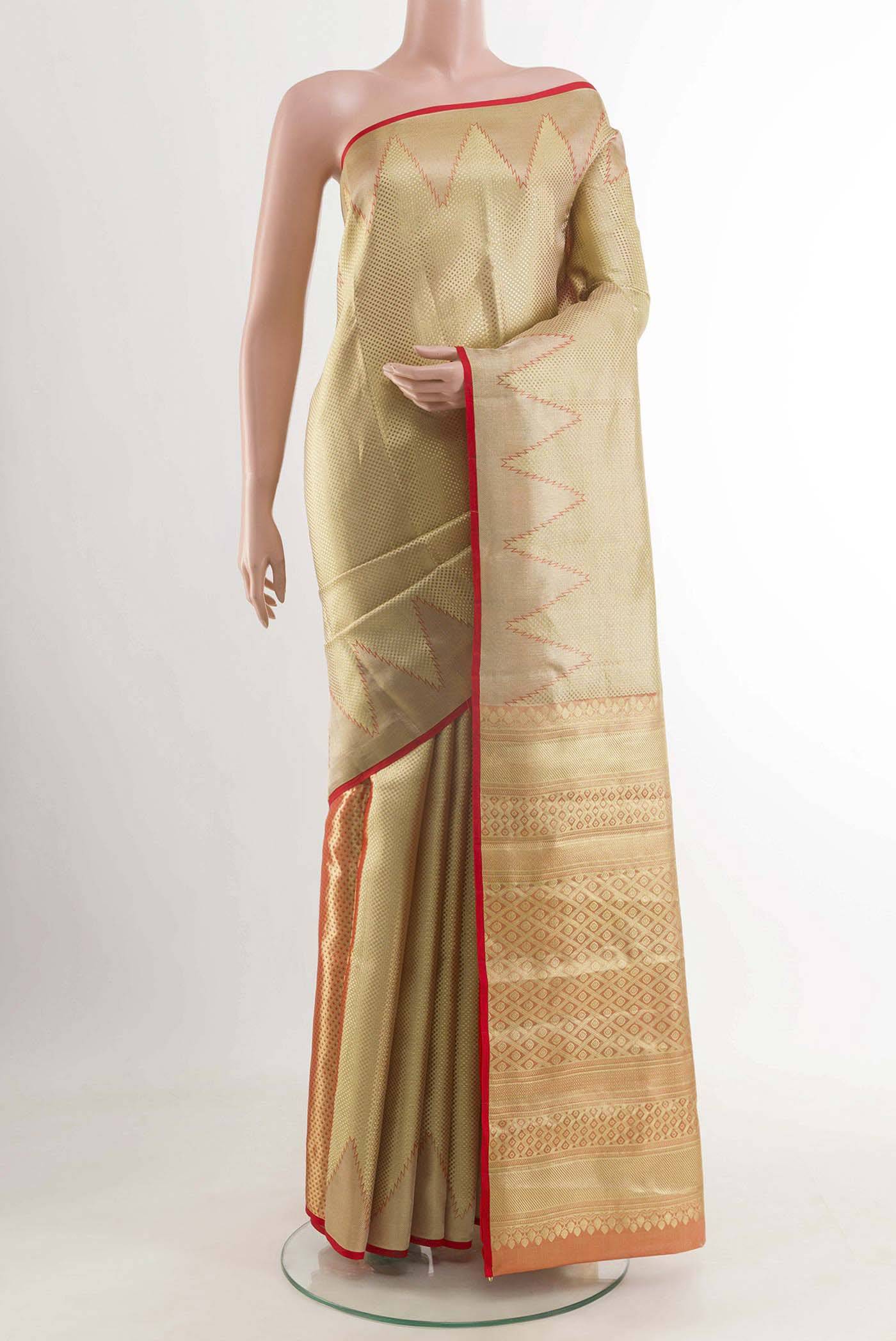 Golden Dual Tone Kanchipuram Tissue Silk Saree Buy at ₹14013