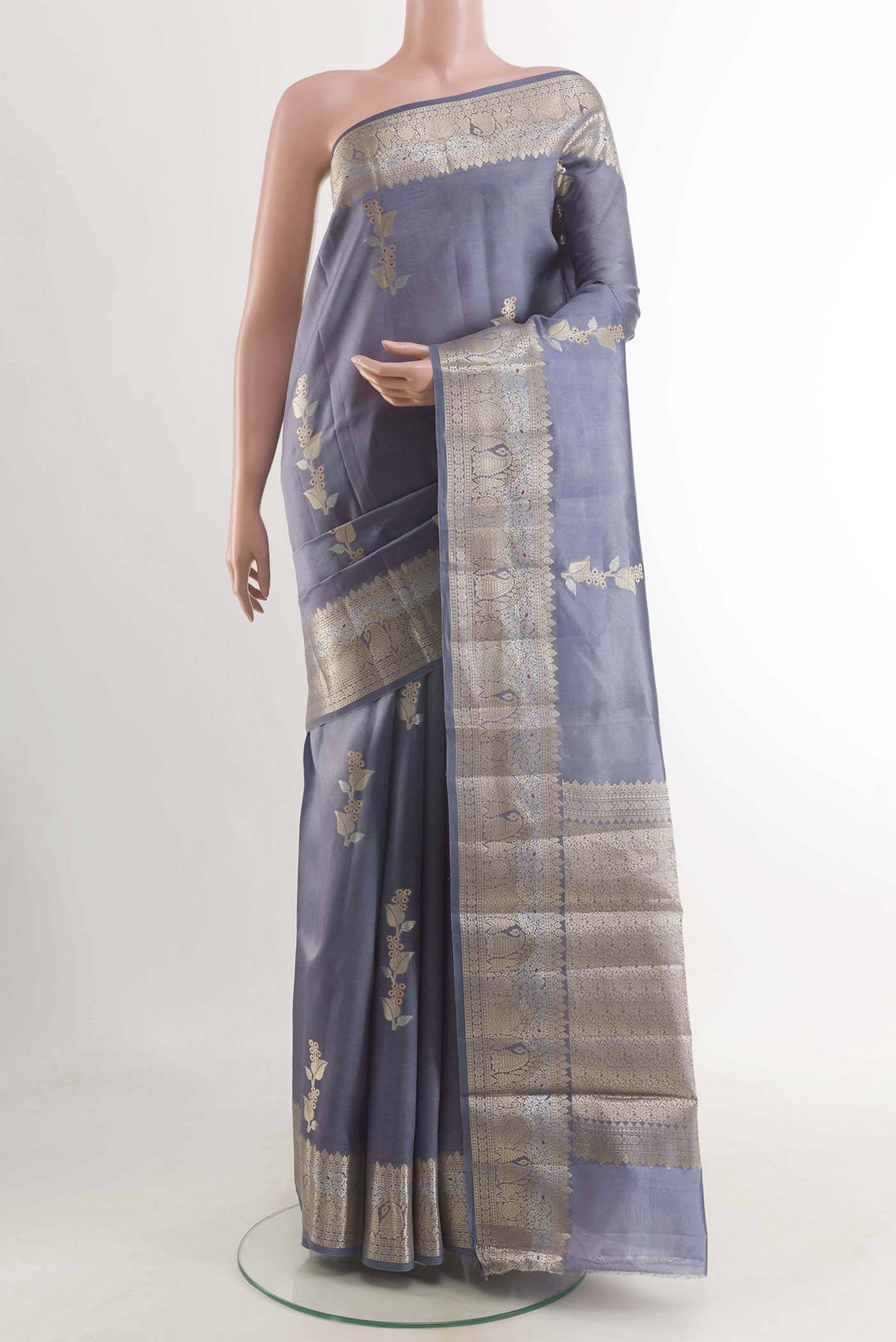 Blue Grey Tussar Silk Saree Buy at ₹9403