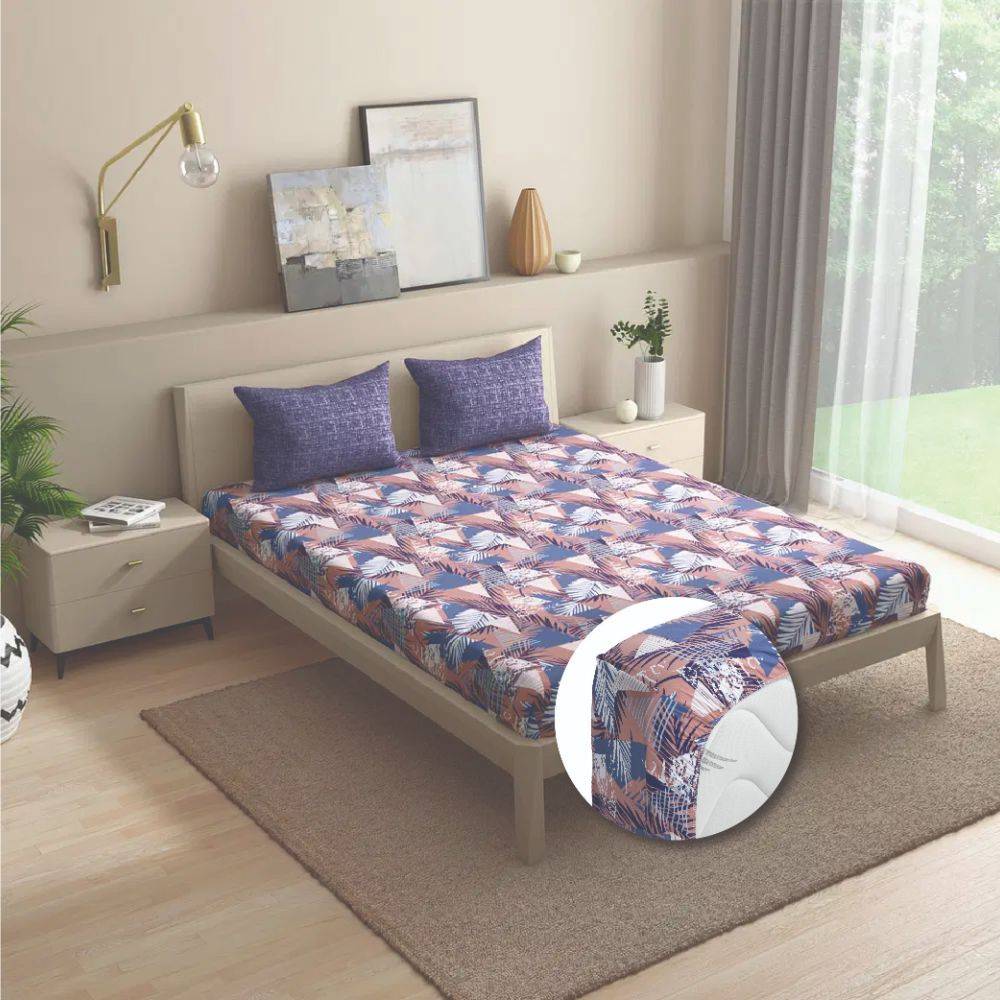 100% Cotton 200 TC Fitted Bedsheet With 1 Pillow Cover | Mambo (72x30 inch)