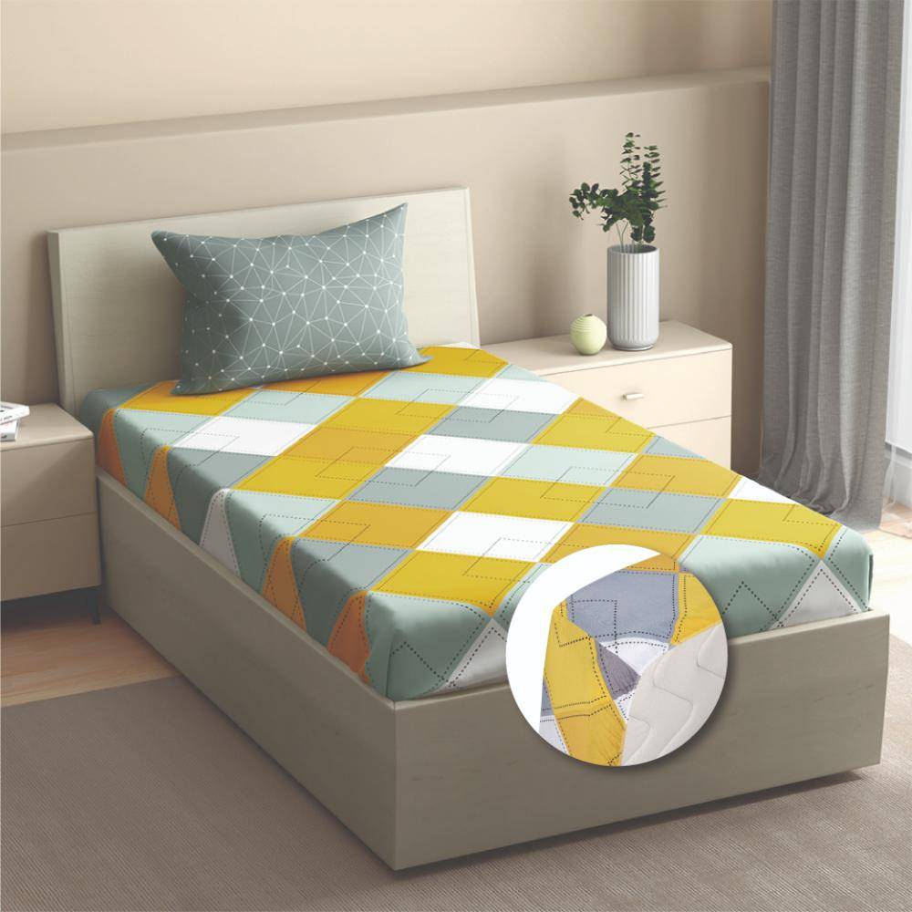 100% Cotton 200 TC Fitted Bedsheet With 1 Pillow Cover | Mario Single, 72" x 30", Mario| 1.83m x 76cm (72x30 inch)