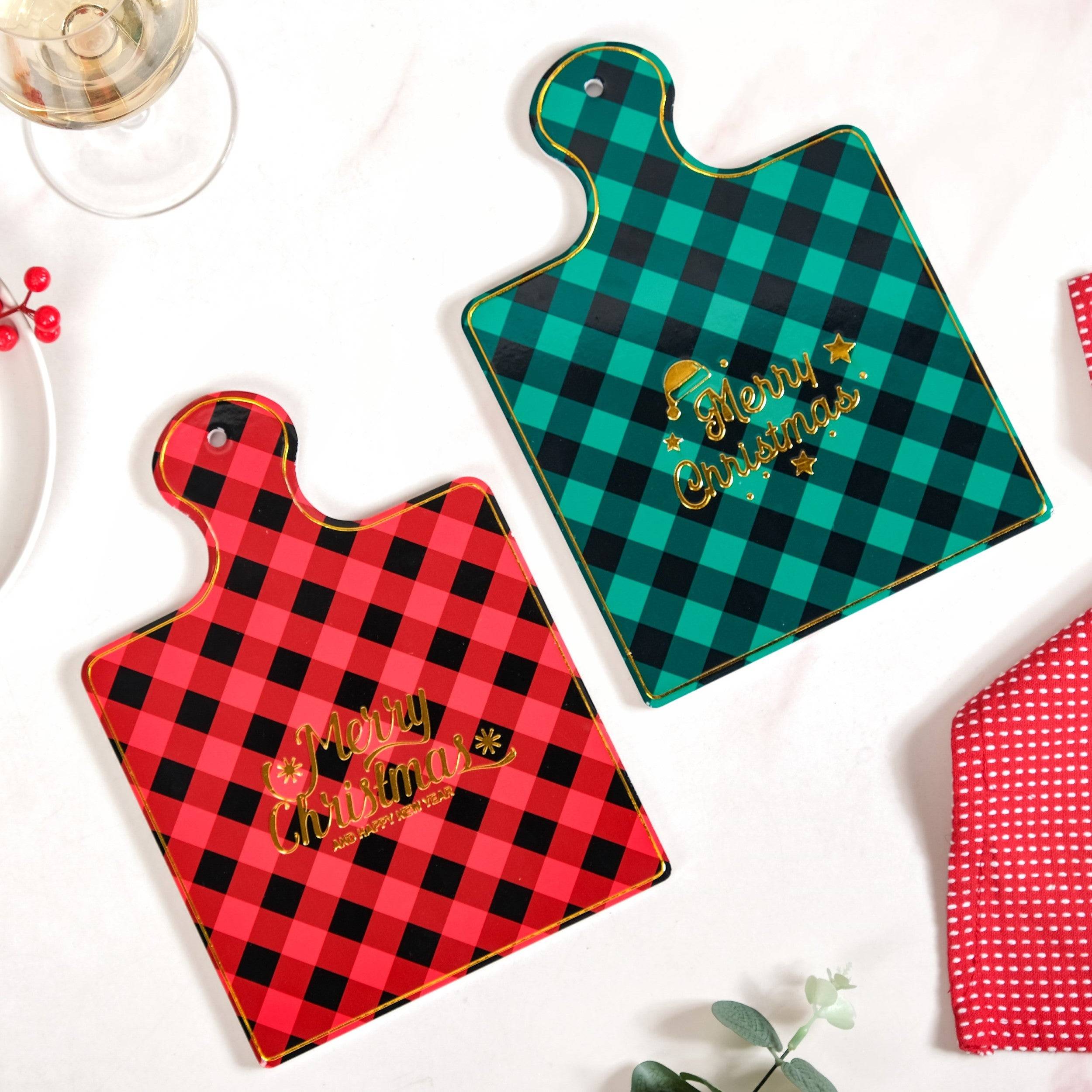 Plaid Red Green Ceramic Serving Platter Set Of 2 24x17cm buy only at ₹1690