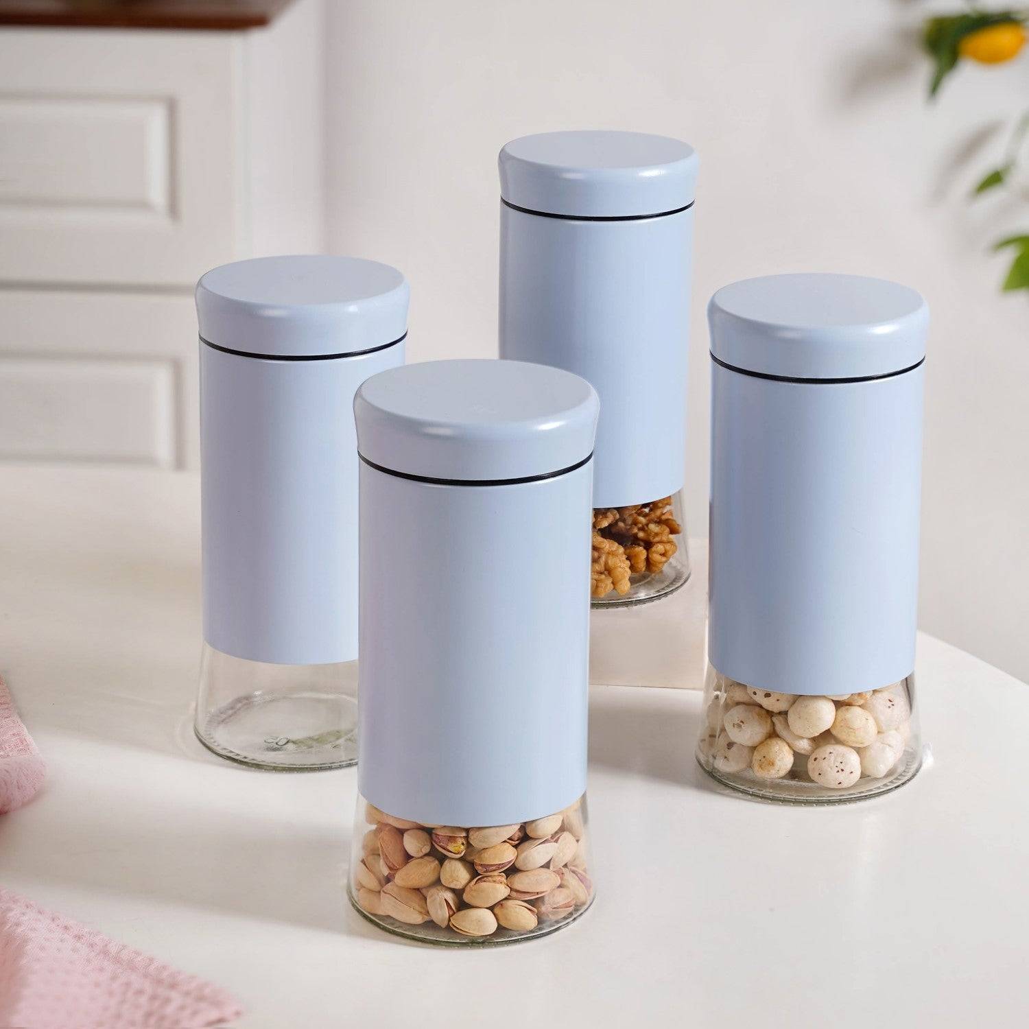 Winnie Metal Cover Glass Jars Blue Set Of 4 1000ml