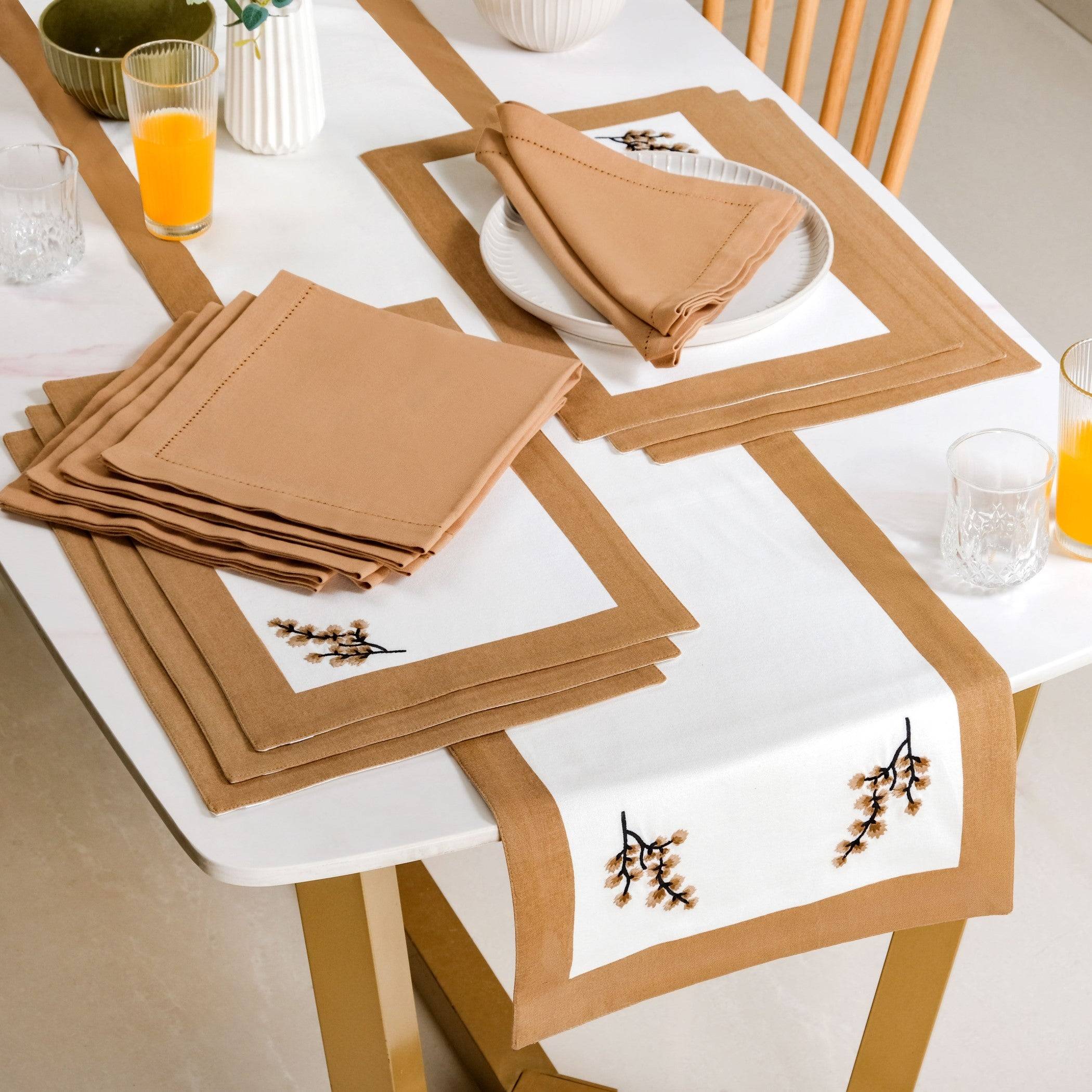 Midori Table Runner Placemats And Napkins 13 Piece Set In Brown buy only at ₹3440