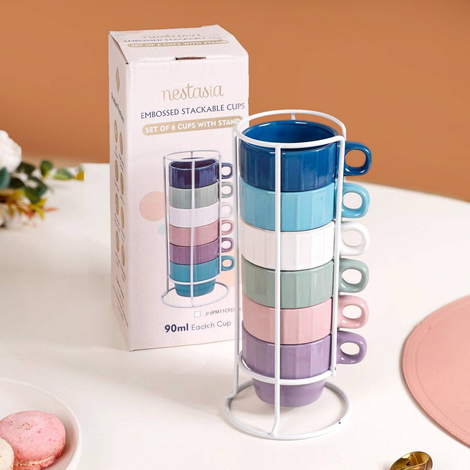 Stackable Mini Tea Cup Set Of 6 Kaori Ocean Tones 90ml