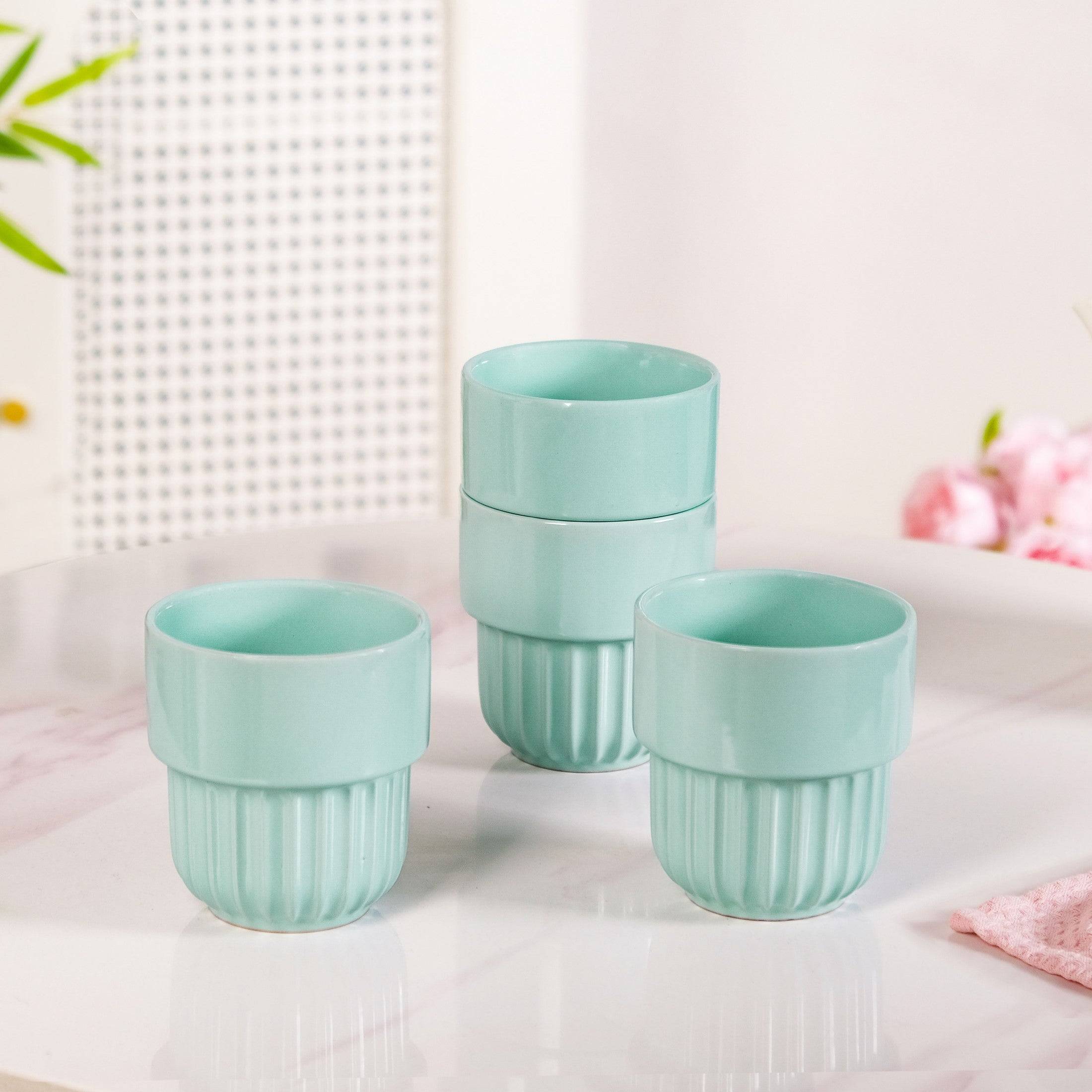 Snugsy Mint Blue Stackable Ceramic Cup Set Of 4 280ml