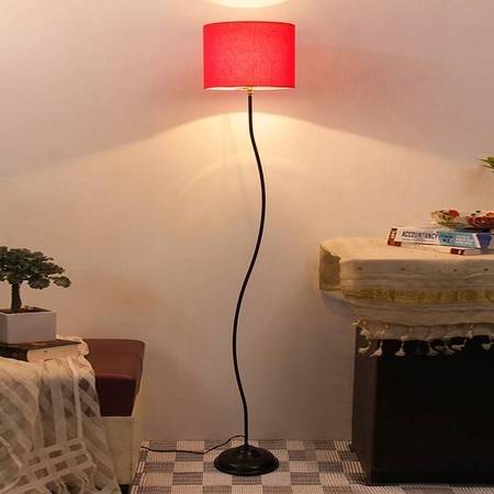 Deven Red Cotton Shade Floor Lamp