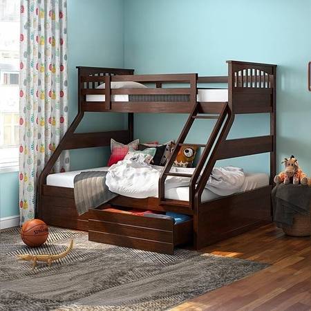 Barnley Single Over Queen Storage Bunk Bed In Dark Walnut