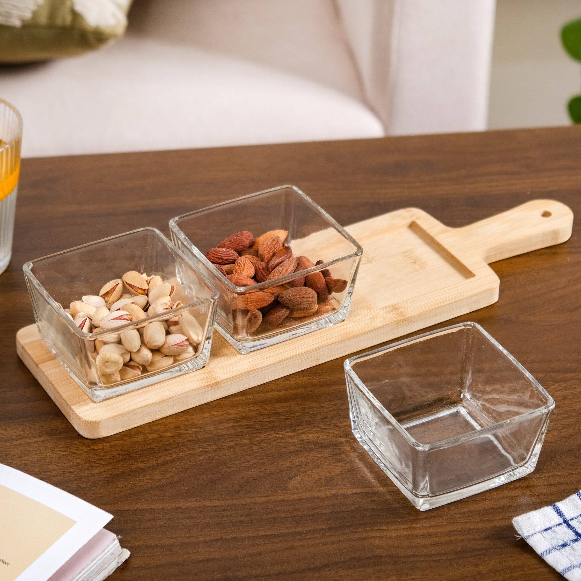 3 Glass Serving Bowl And Tray Set