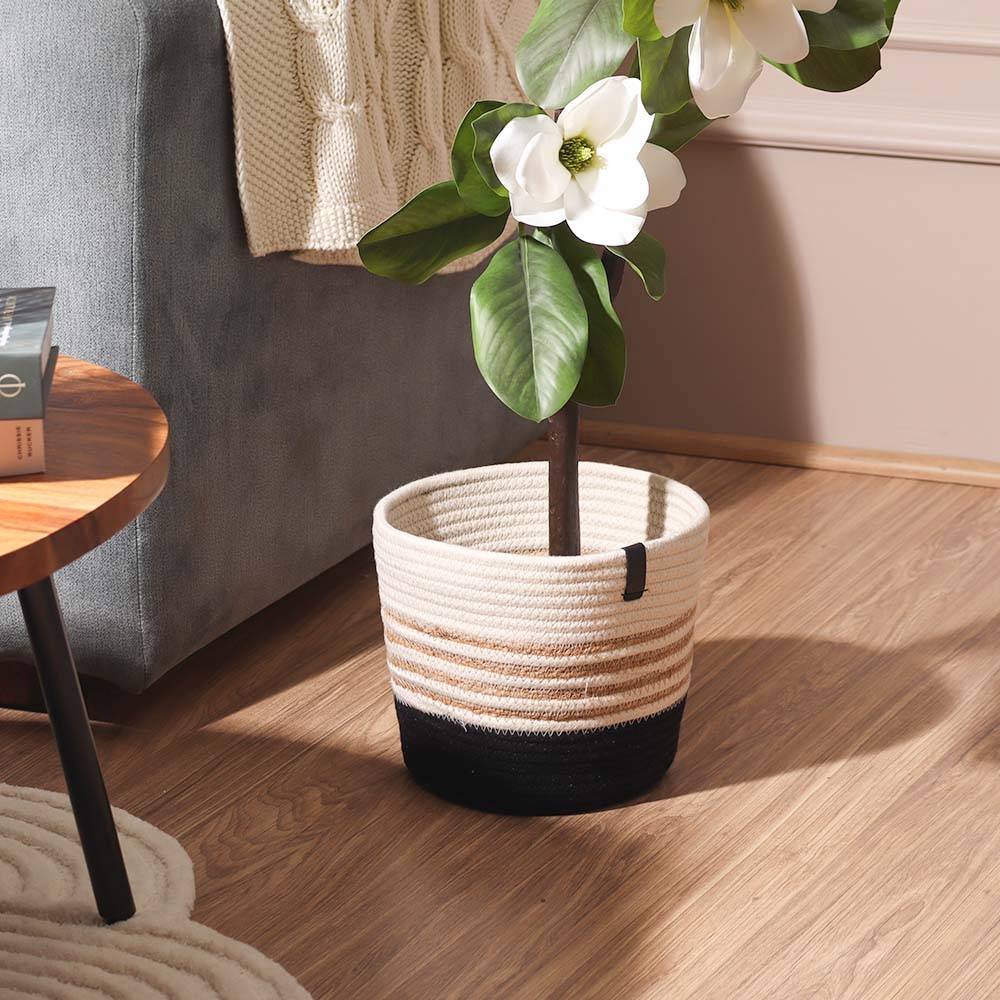 Moonj & Jute Tapered Planter - Natural Black