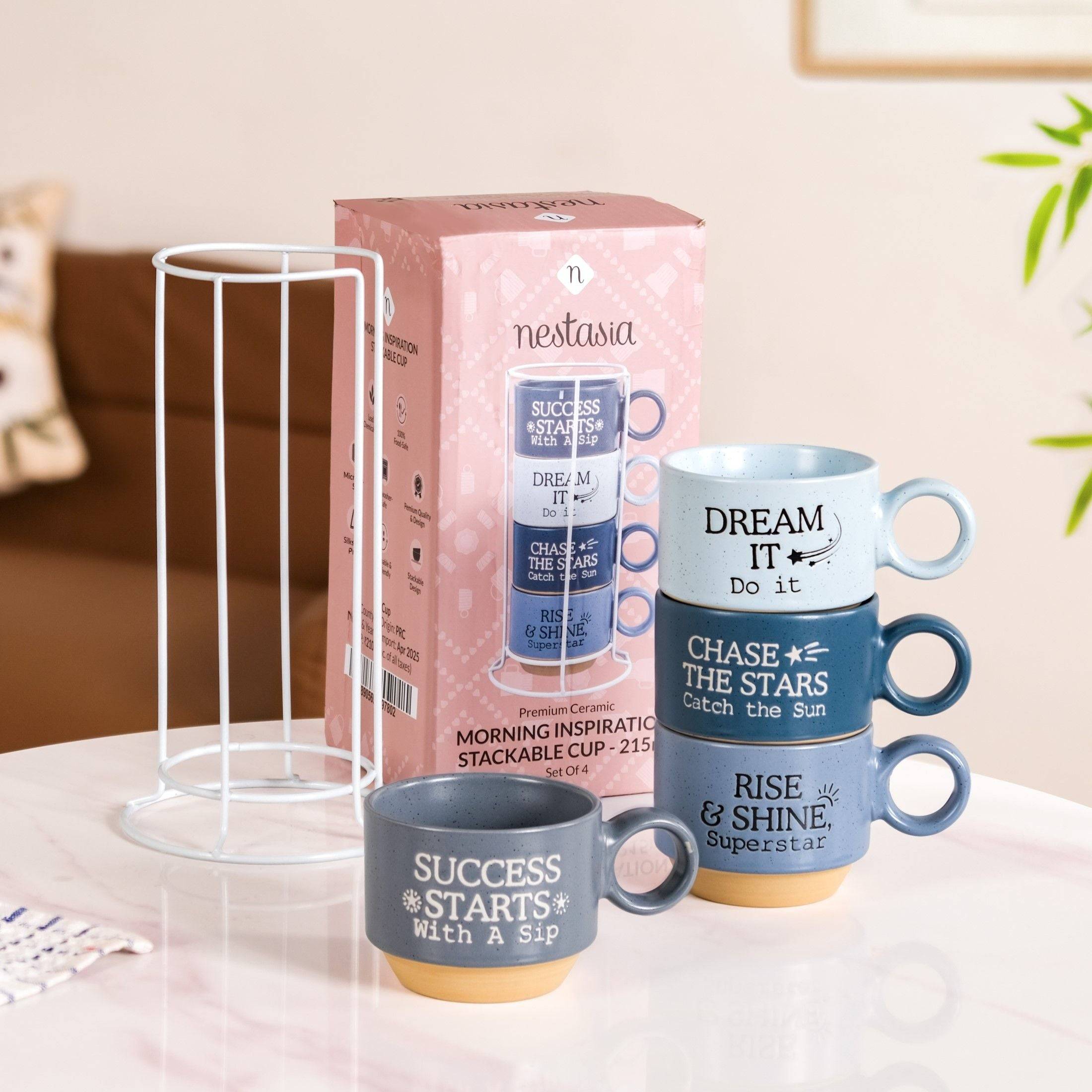 Morning Motivation Stackable Cup Set Of 4 Blue 215ml