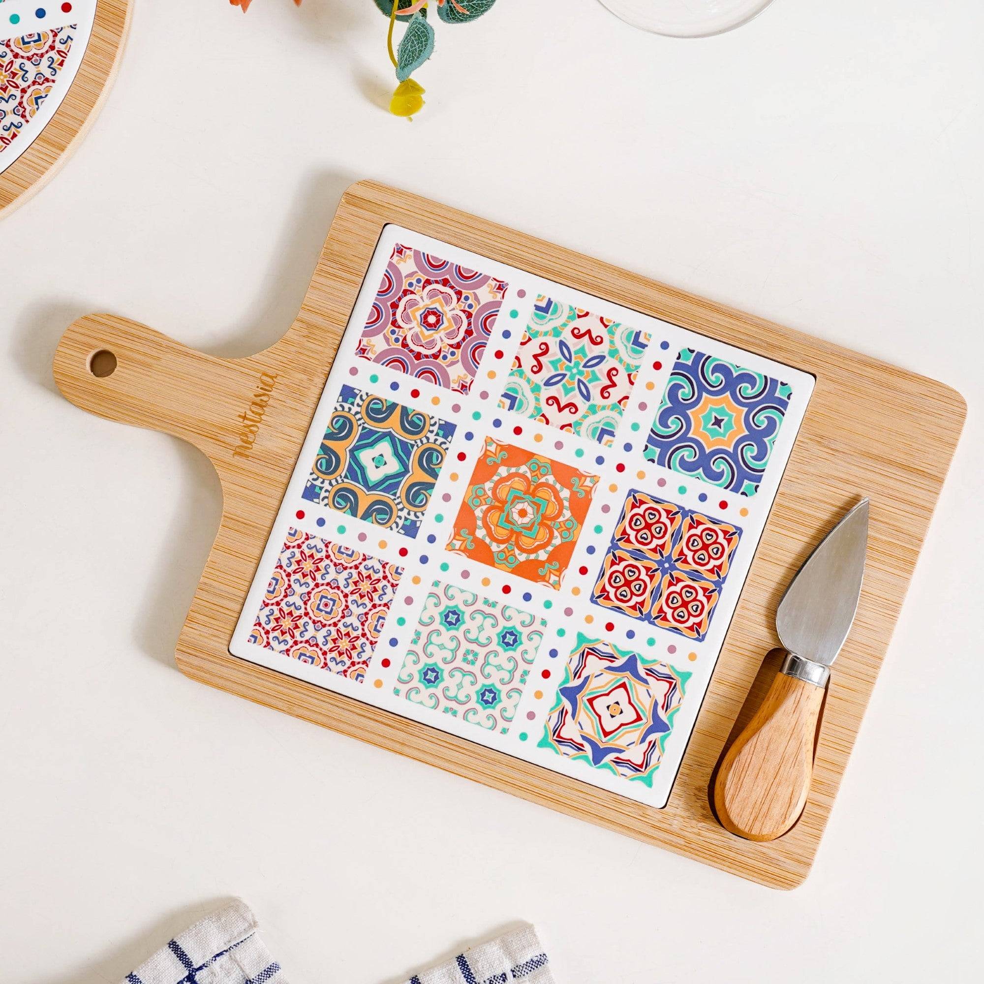 Moroccan Style Rectangle Cheeseboard With Knife 29x17cm