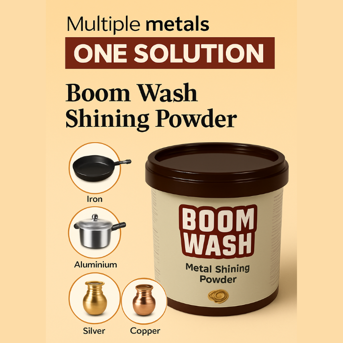 Boom Wash Metal Shining Powder – Multi-Metal Cleaner for Copper, Brass, Steel, Silver, Aluminium & Iron with Anti-Tarnish Formula Buy @ ₹99
