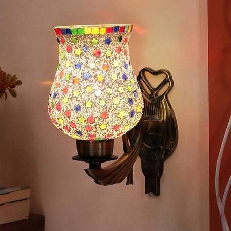 Austin Antique Metal Wall Lamp with Multicolor Mosaic Glass
