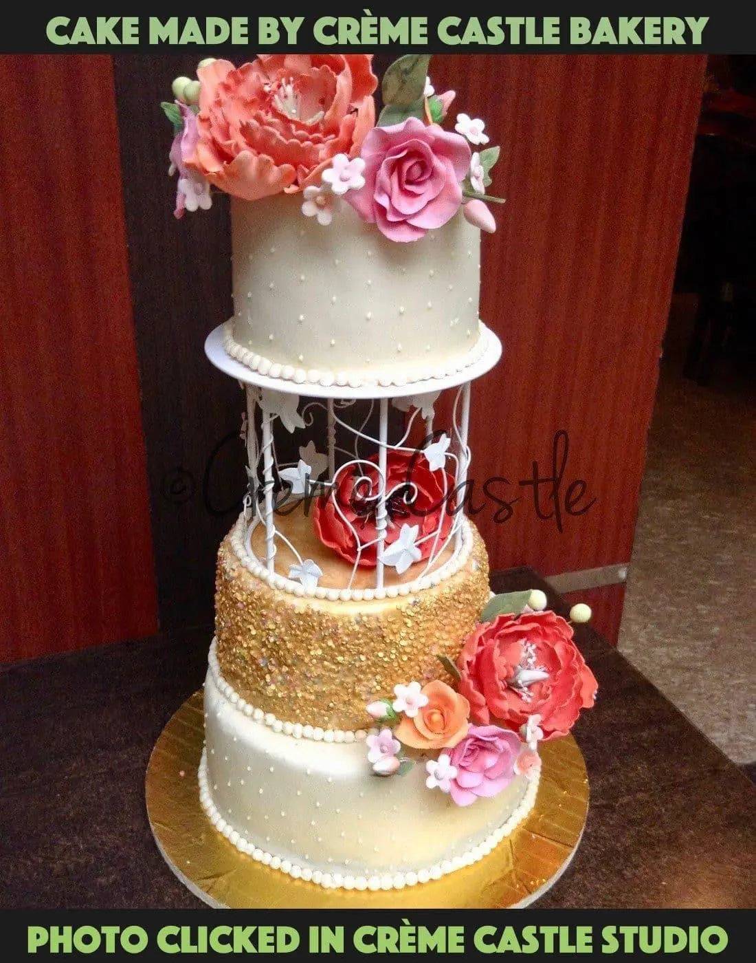 Golden themed wedding cake