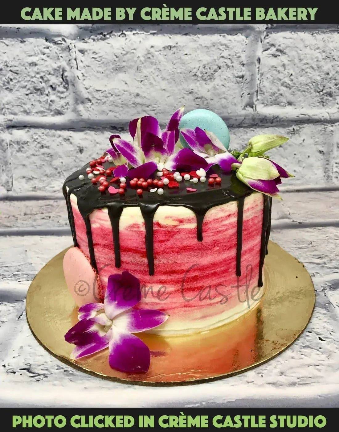 Chocolate And Pink Drip Cake