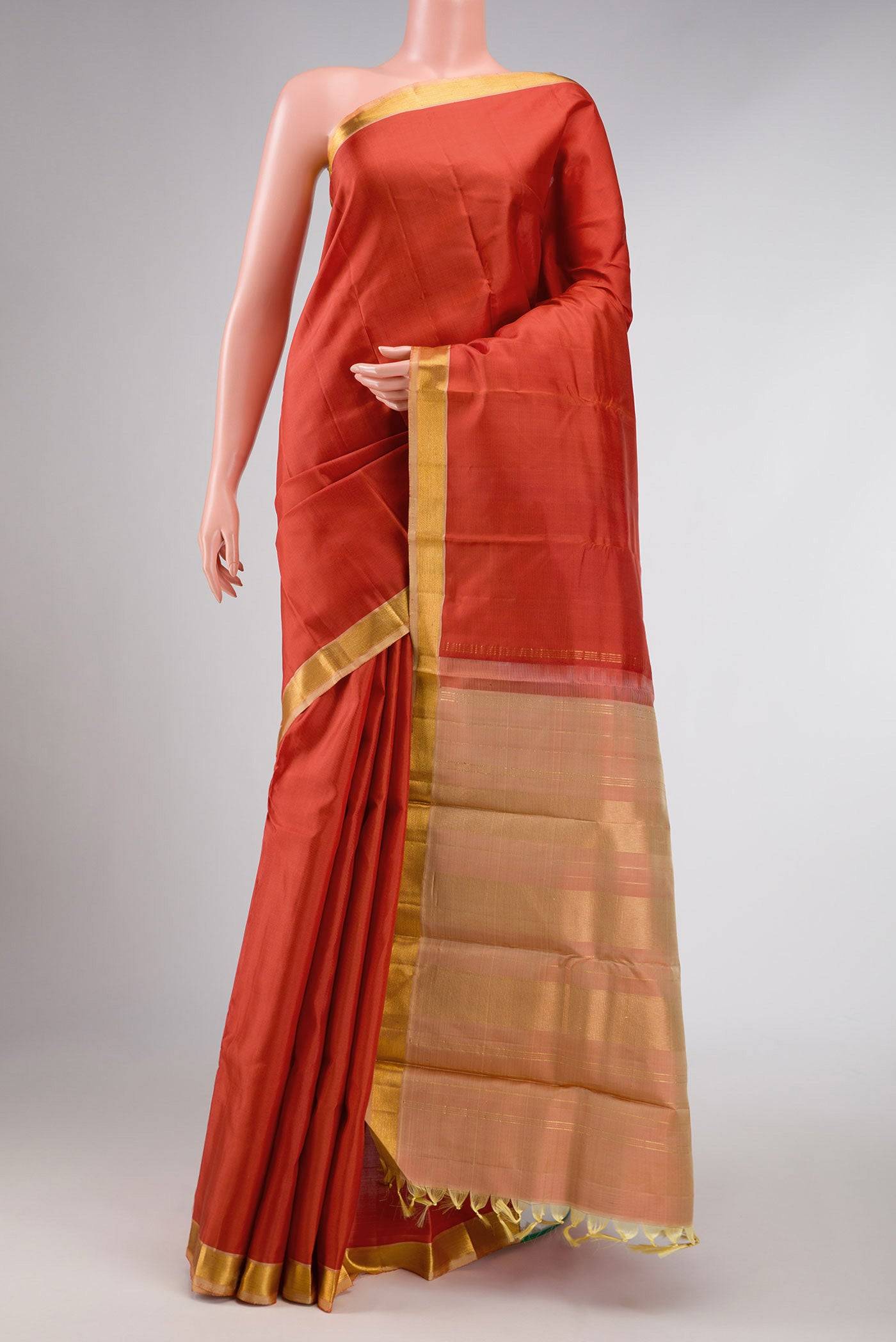 Brick Orange Dual Tone Kanchipuram Silk Saree Buy at ₹12575