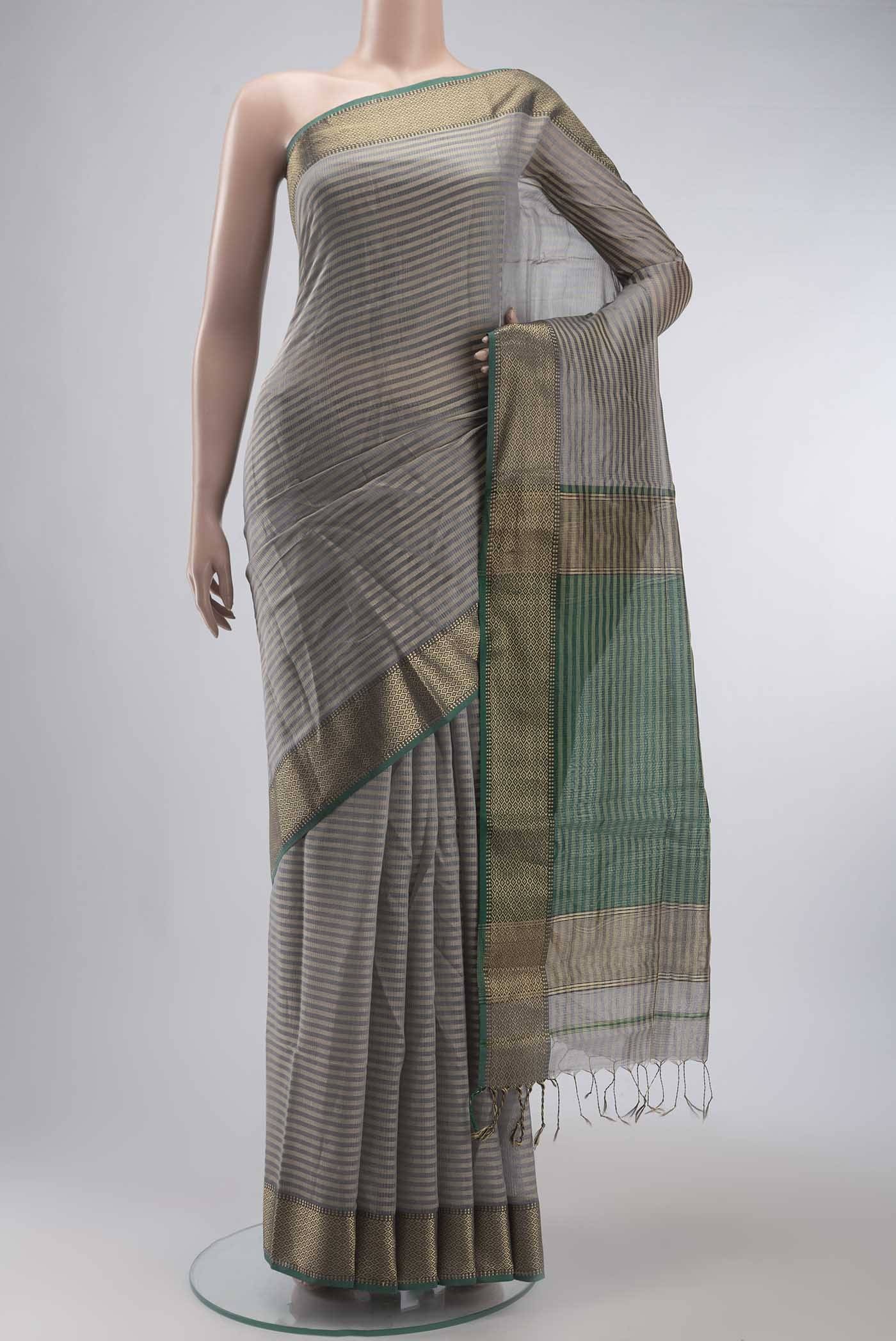 Grey Maheshwari Silk Cotton Saree Buy at ₹7472