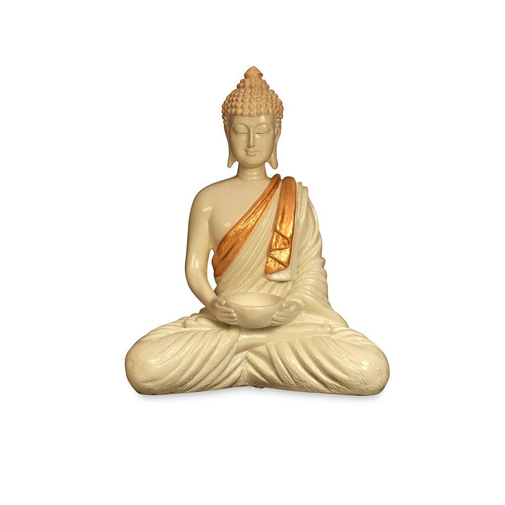 Bodhisattva Buddha Idol Polyresin Showpiece (Cream & Gold)