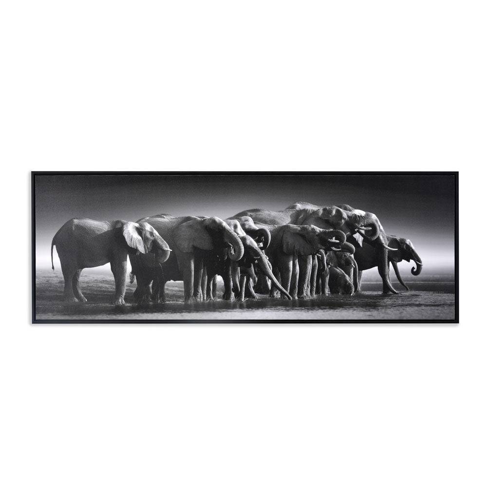 Elephant Herd Canvas Wall Painting (Black & White)