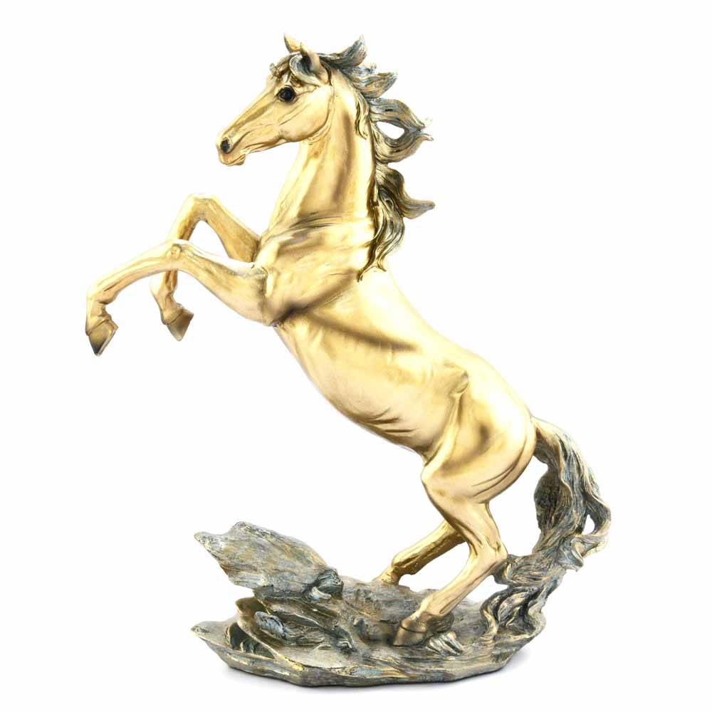 Jumping Horse Decorative Polyresin Showpiece (Grey & Gold)