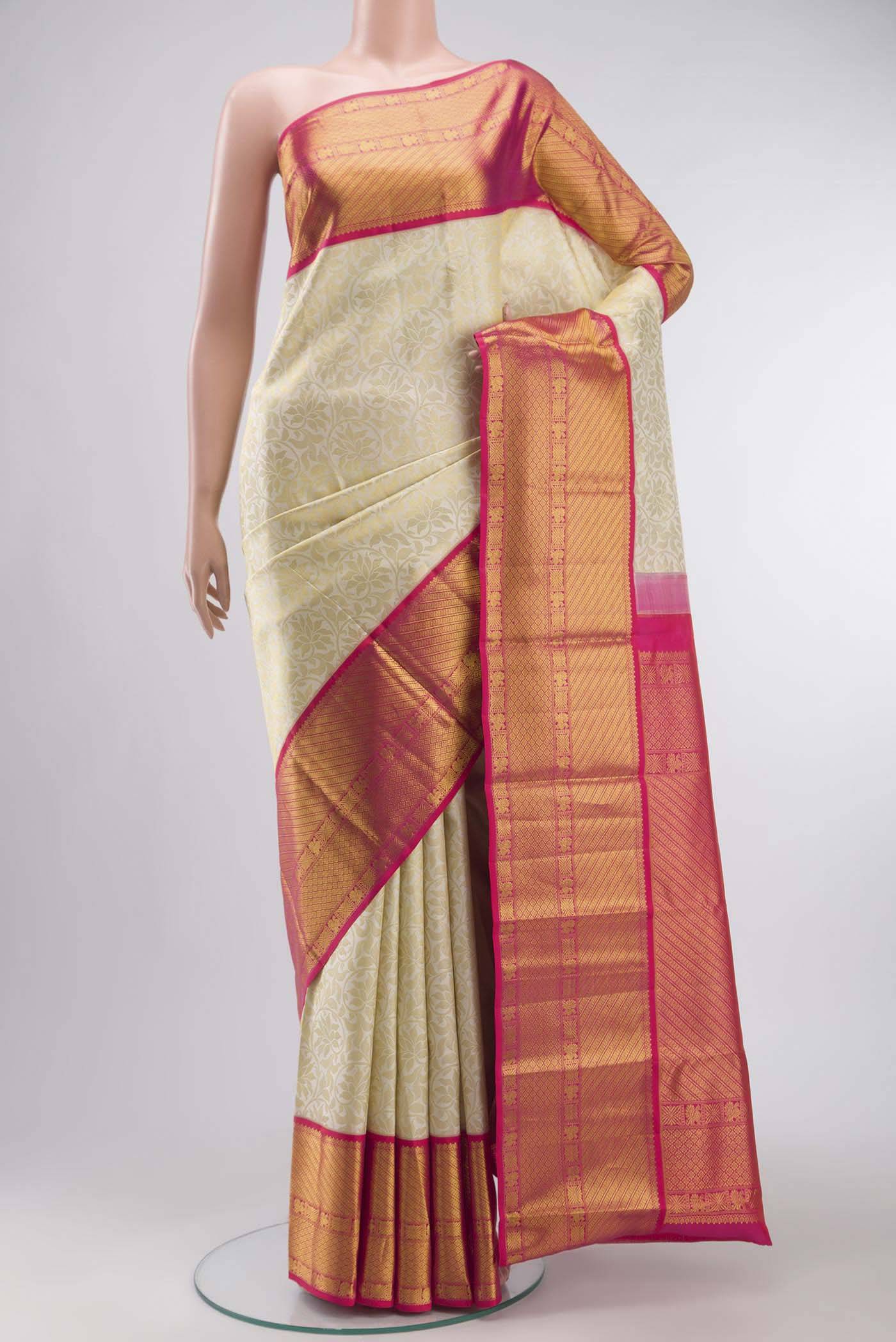 Off White Kanchipuram Silk Saree Buy at ₹19635