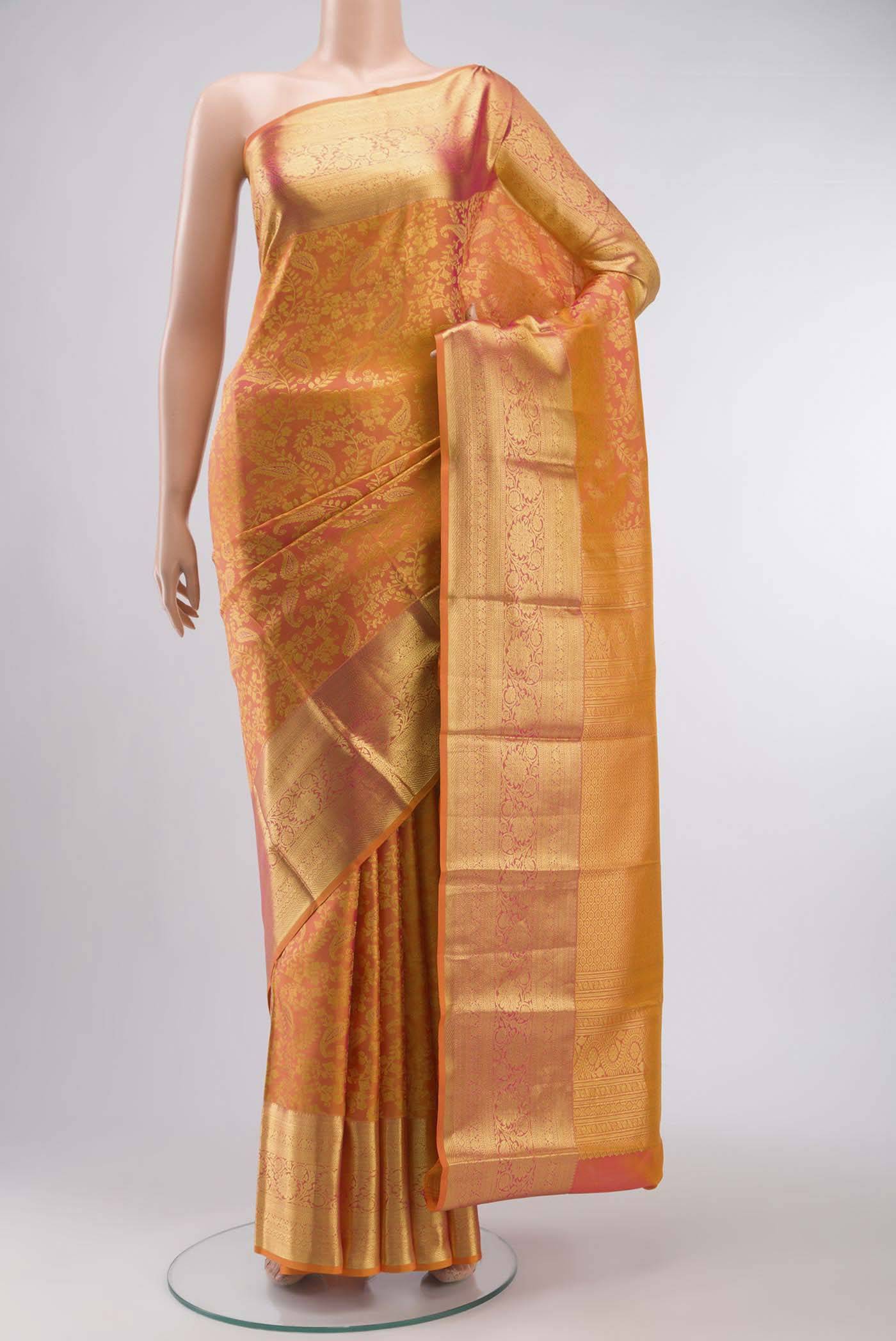 Orange with Pink Color Kanchipuram Silk Saree Buy at ₹20963