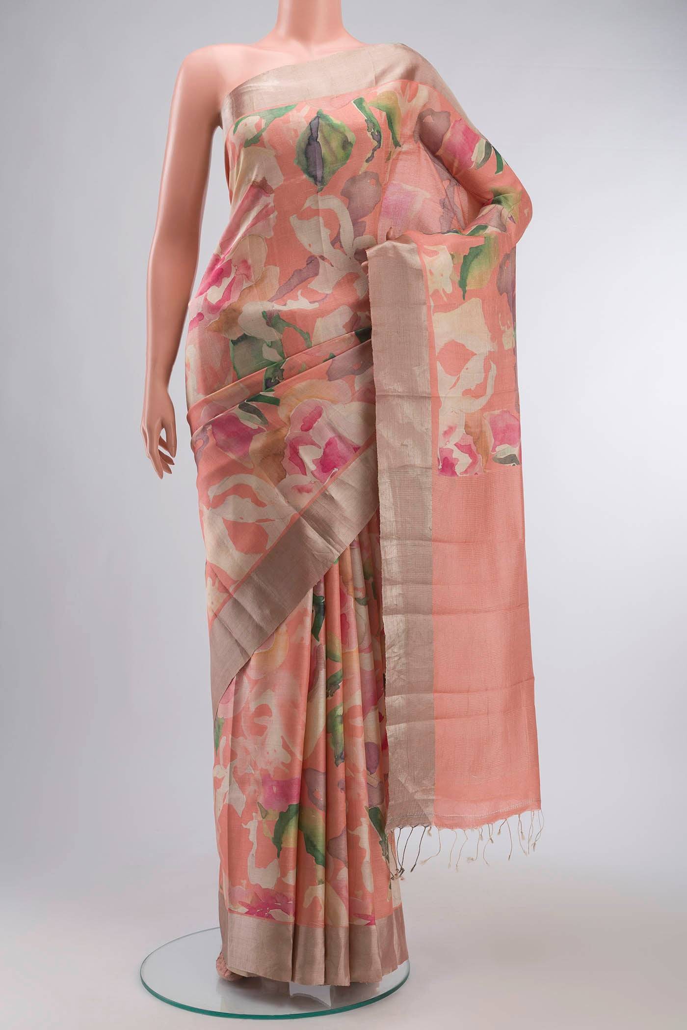 Peach Bhagalpuri Tussar Silk Saree Buy at ₹16869