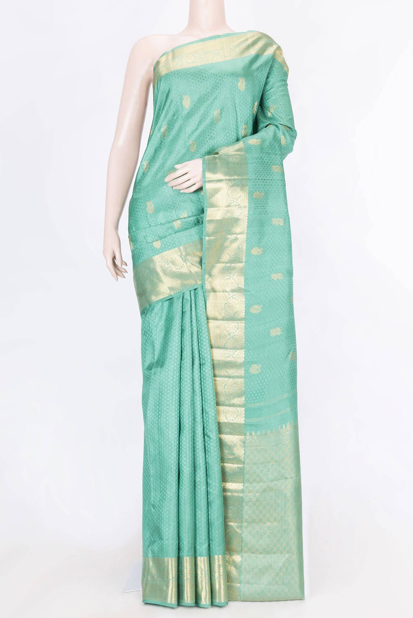 Pure Silk Pure Zari Green Dual Tone Kanchipuram Saree Buy at ₹44180