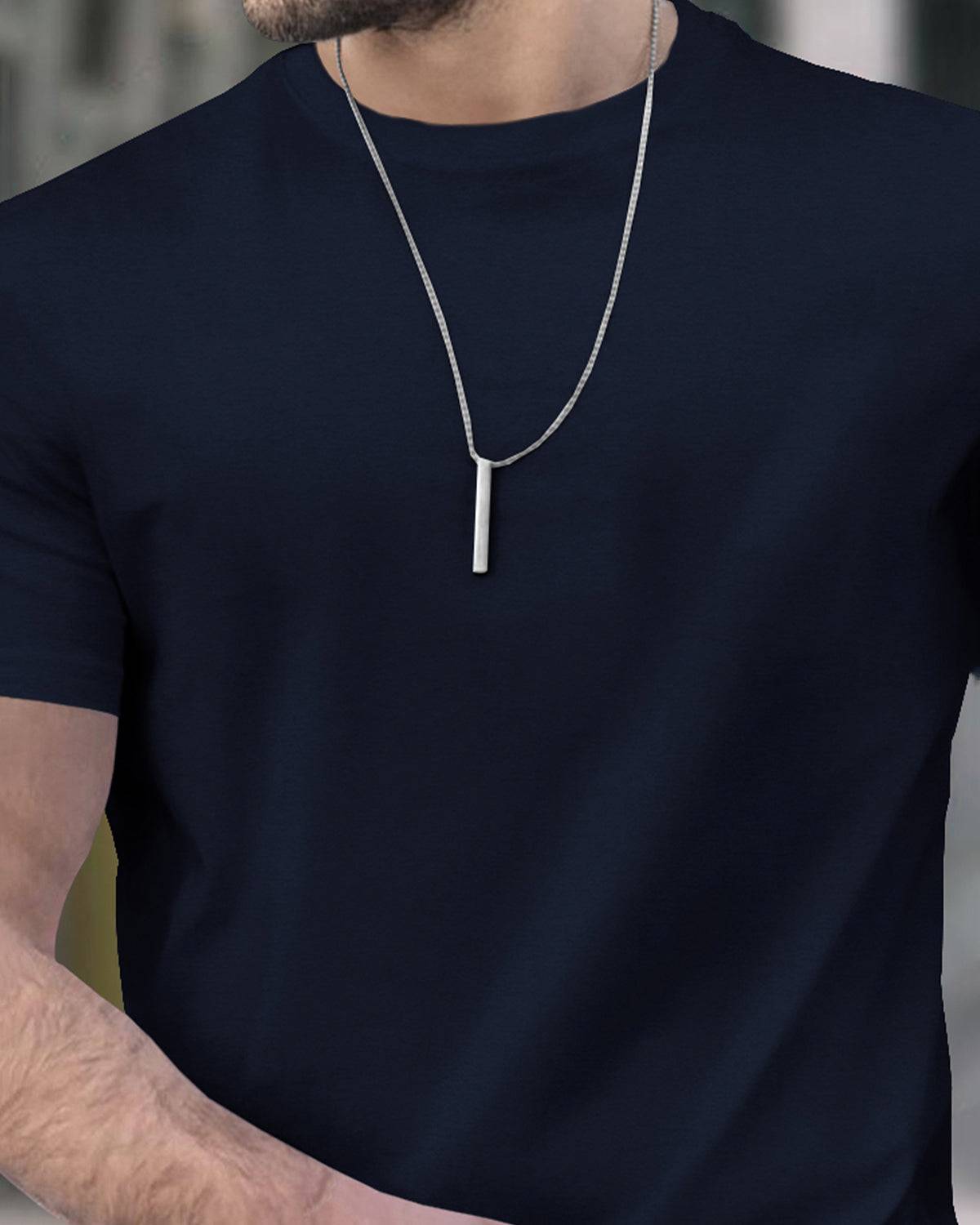 (Pack Of 1) Men Half Sleeve Round Neck Plain Navy Blue T-shirt