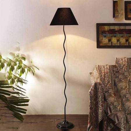 Harley Zig Zag Iron Floor lamp with Cotton Conical Black shade (Z31)