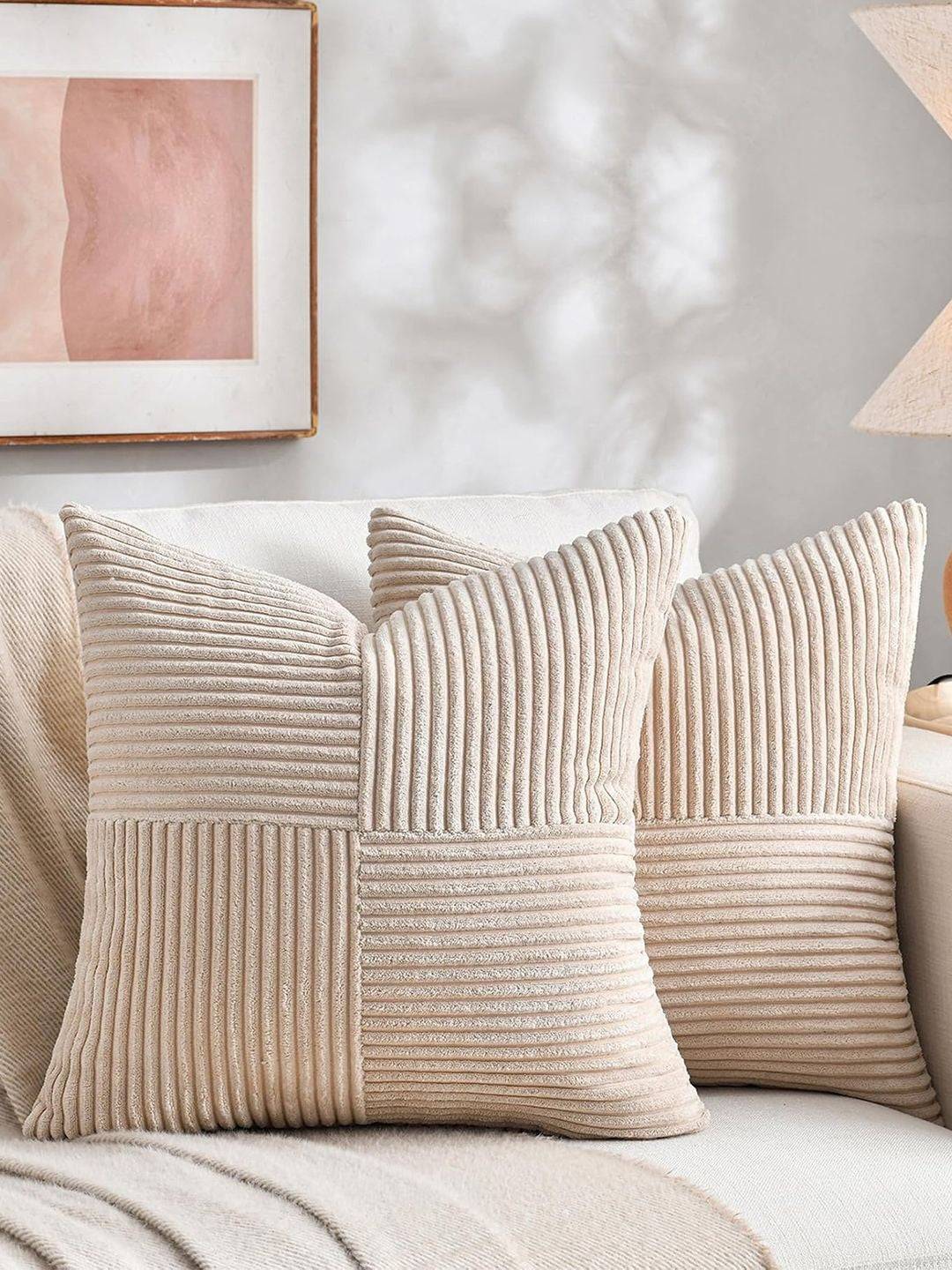 Multicoloured Set of 2 Striped Square Cushion Covers