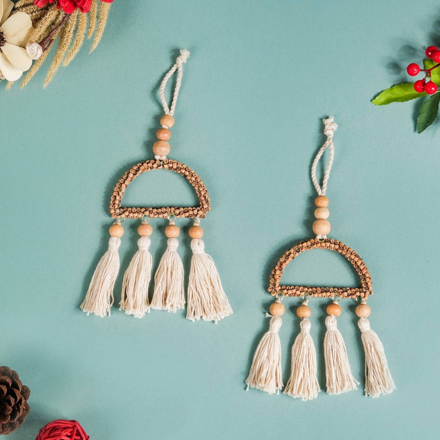 Wooden Beads Sustainable Hanging Ornament Set of 2