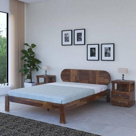 Woodwhiz Solid Wood Queen Size Non Storage Bed In Provincial Teak Finish