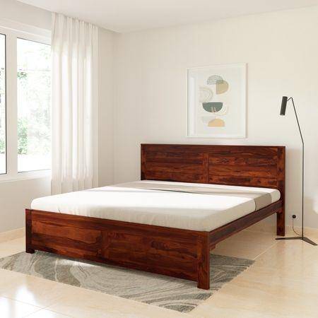 Finn Solid Wood King Size Non Storage Bed In Honey Oak Finish
