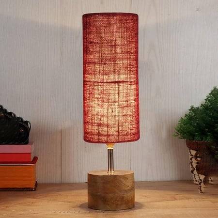 Rosalie Maroon jute & solid wood table lamp